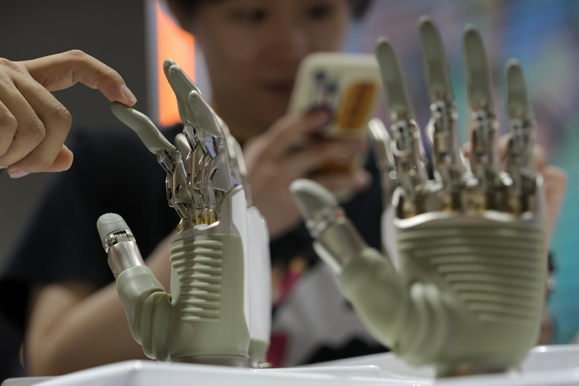 A humanoid robot is displayed at the World Artificial Intelligence Conference in Shanghai on July 4. Photo: AP Photo