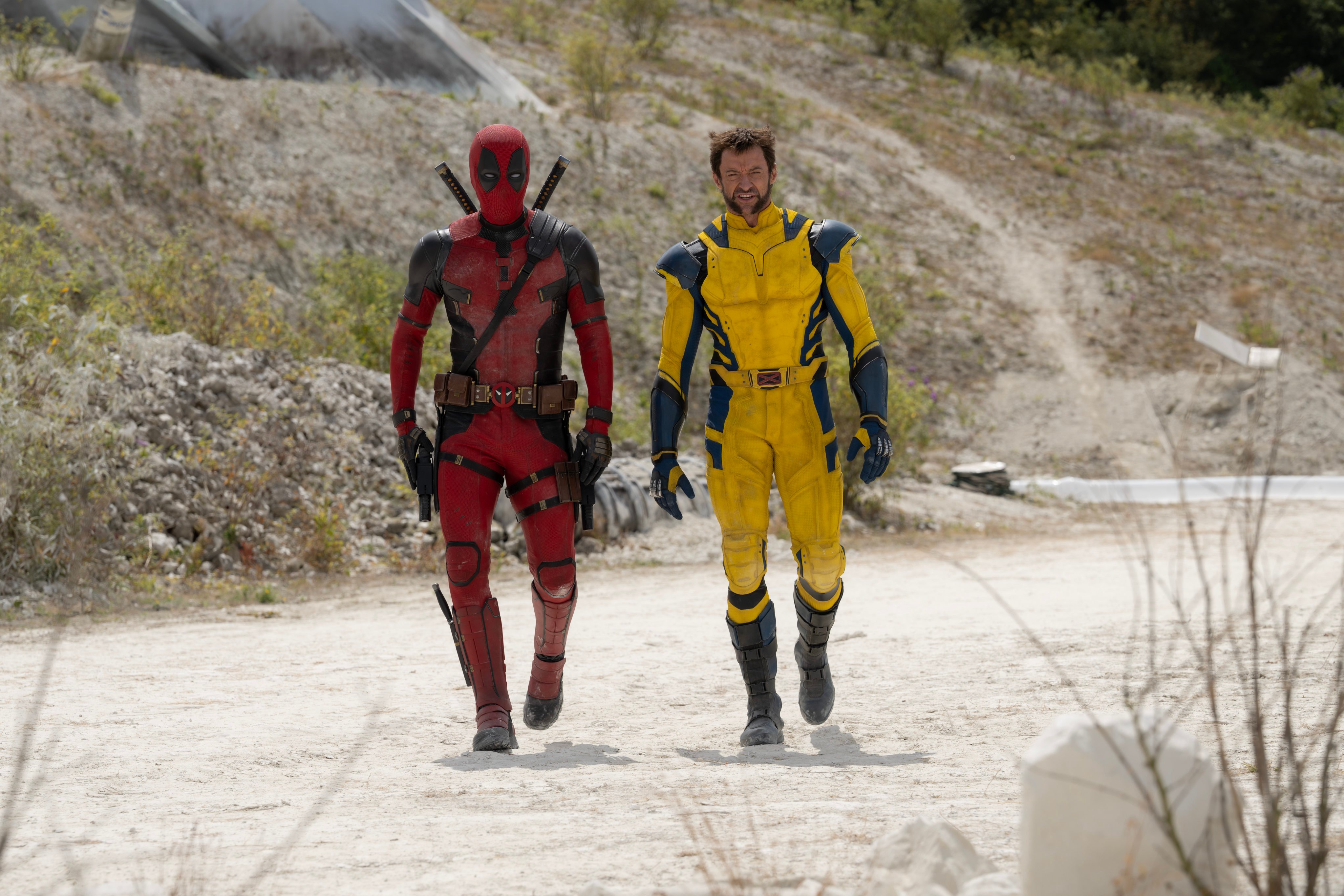 Ryan Reynolds (left) as Deadpool/Wade Wilson and Hugh Jackman as Wolverine/Logan in Marvel Studios’ Untitled Deadpool movie. Photo: Jay Maidment/Marvel