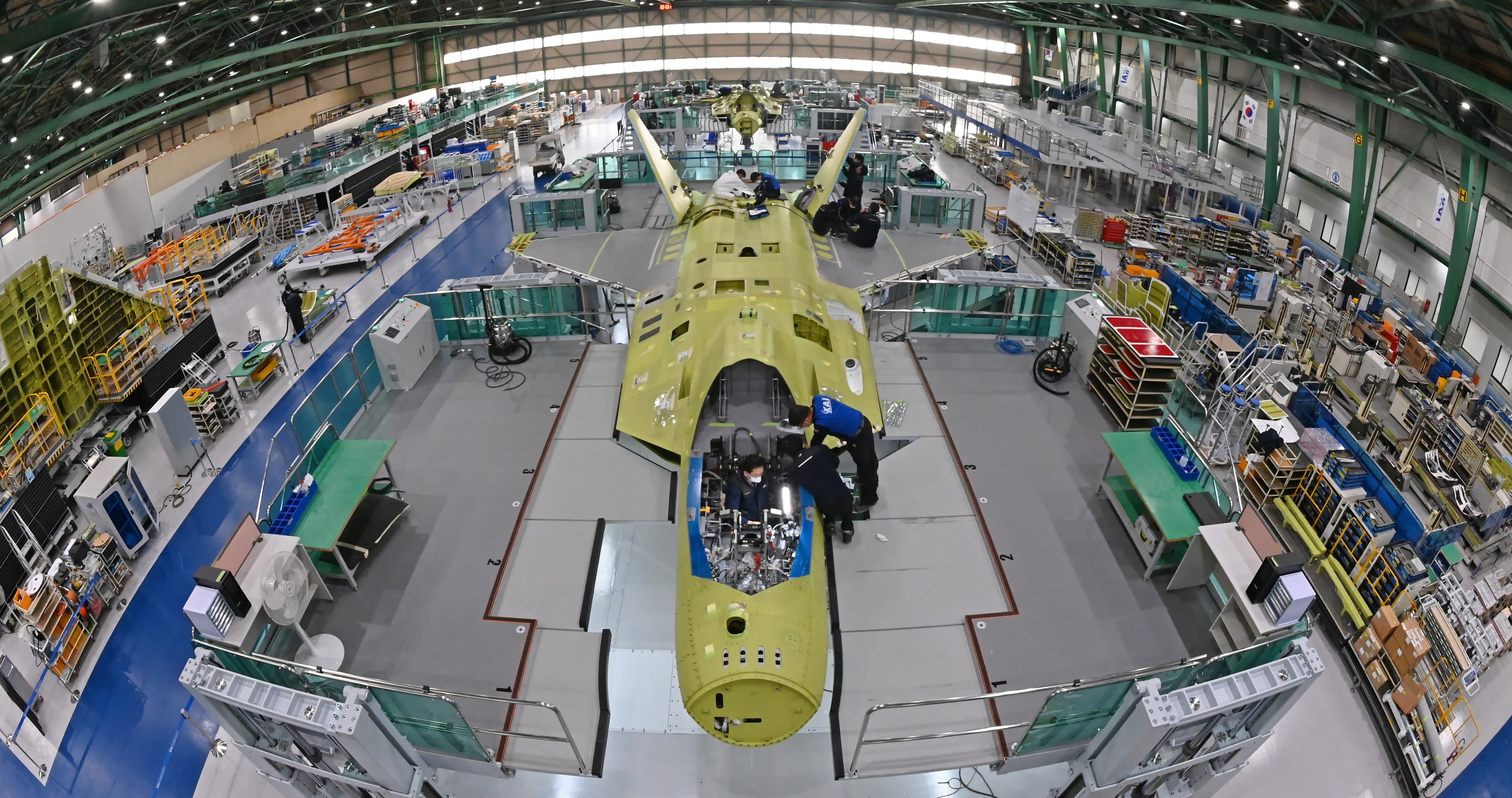 Workers of Korea Aerospace Industries assemble a prototype of South Korea’s indigenous fighter jet KF-X at its plant in the southeastern city of Sacheon, South Korea. The country’s defence industry is seen as an engine for future growth and pivotal for the development of South Korea’s hi-tech industries. Photo: EPA-EFE