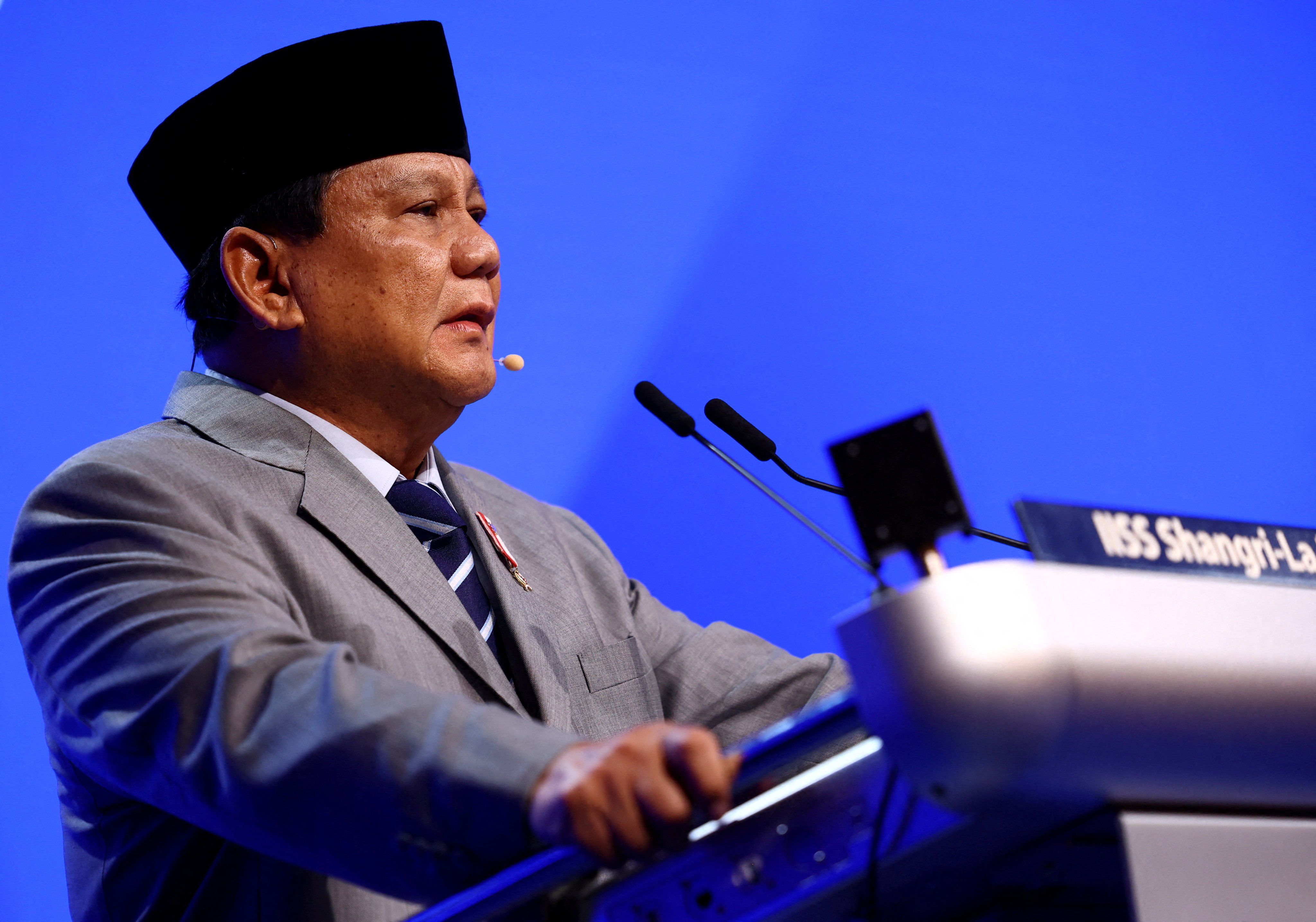 Indonesia’s President-elect Prabowo Subianto speaks at the Shangri-La Dialogue in Singapore in June. Photo: Reuters