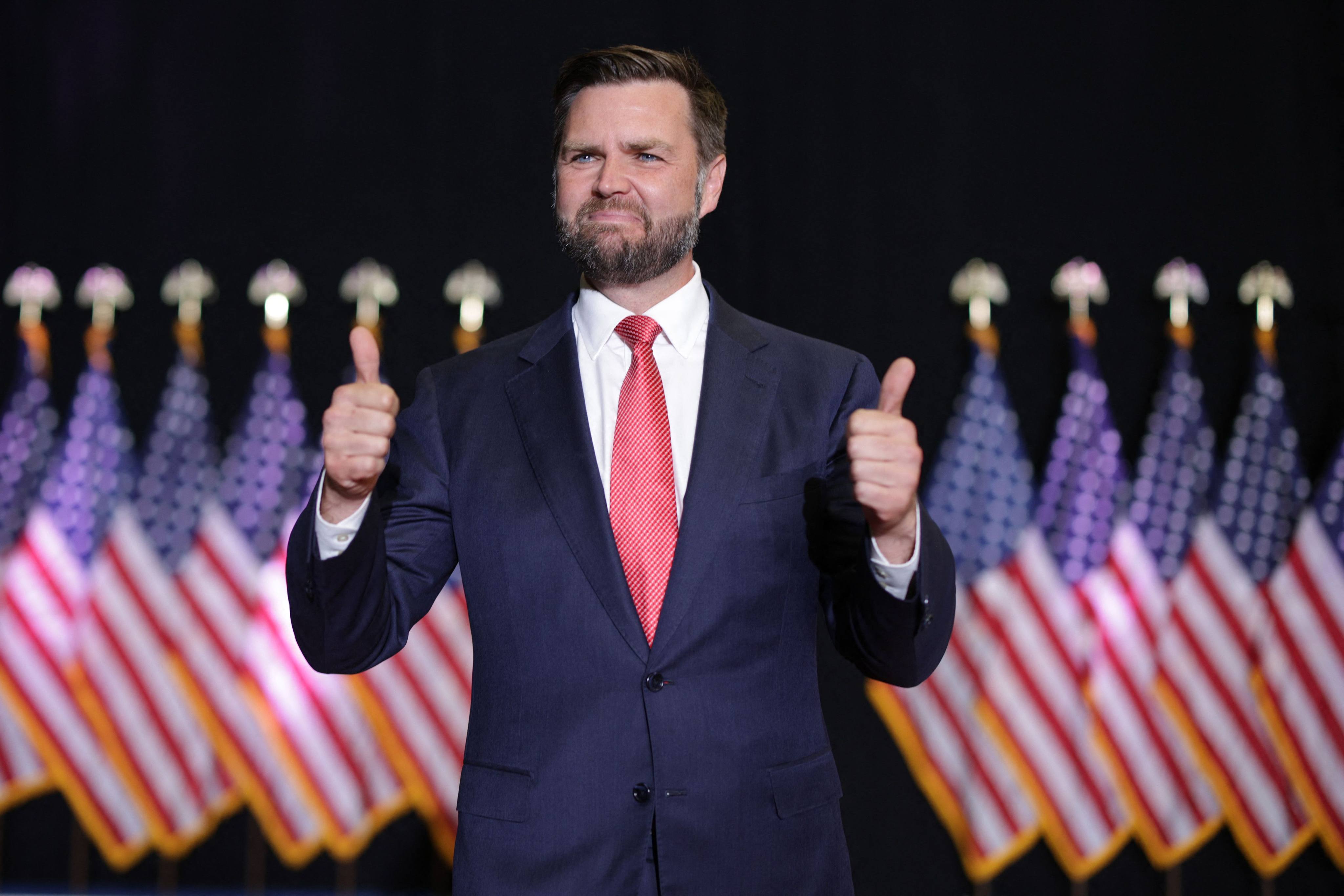 Republican US vice-presidential nominee J.D. Vance holds a campaign rally in Radford, Virginia, on Monday. Photo: AFP