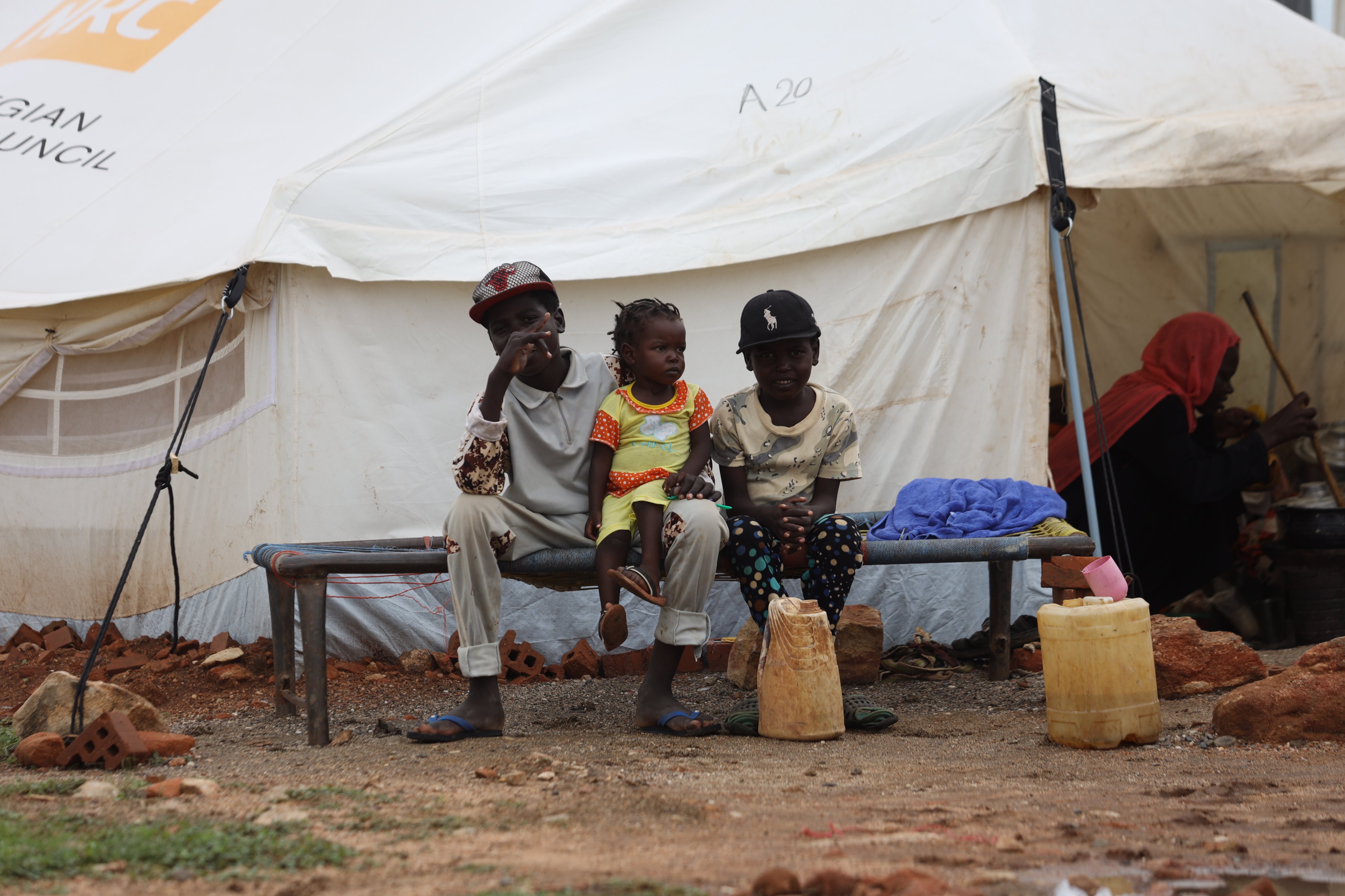 People sit near their tents at a camp for displaced people in Sinja town, eastern Sudan, on Wednesday. The civil war in Sudan is the world’s largest humanitarian crisis, with an estimated 10 million internally displaced people. Photo: EPA-EFE