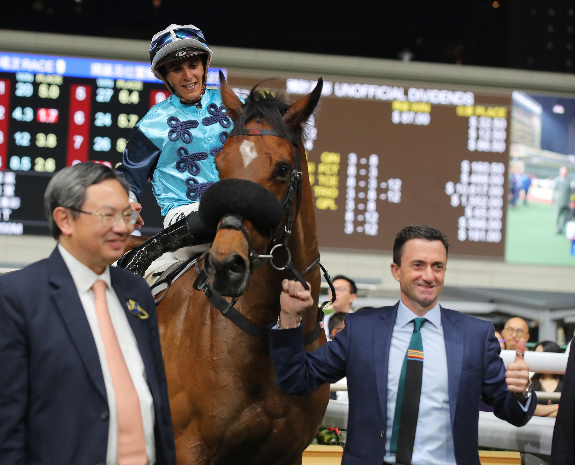 Keagan de Melo returns to the Happy Valley winner’s enclosure on Douglas Whyte’s Ivy League.