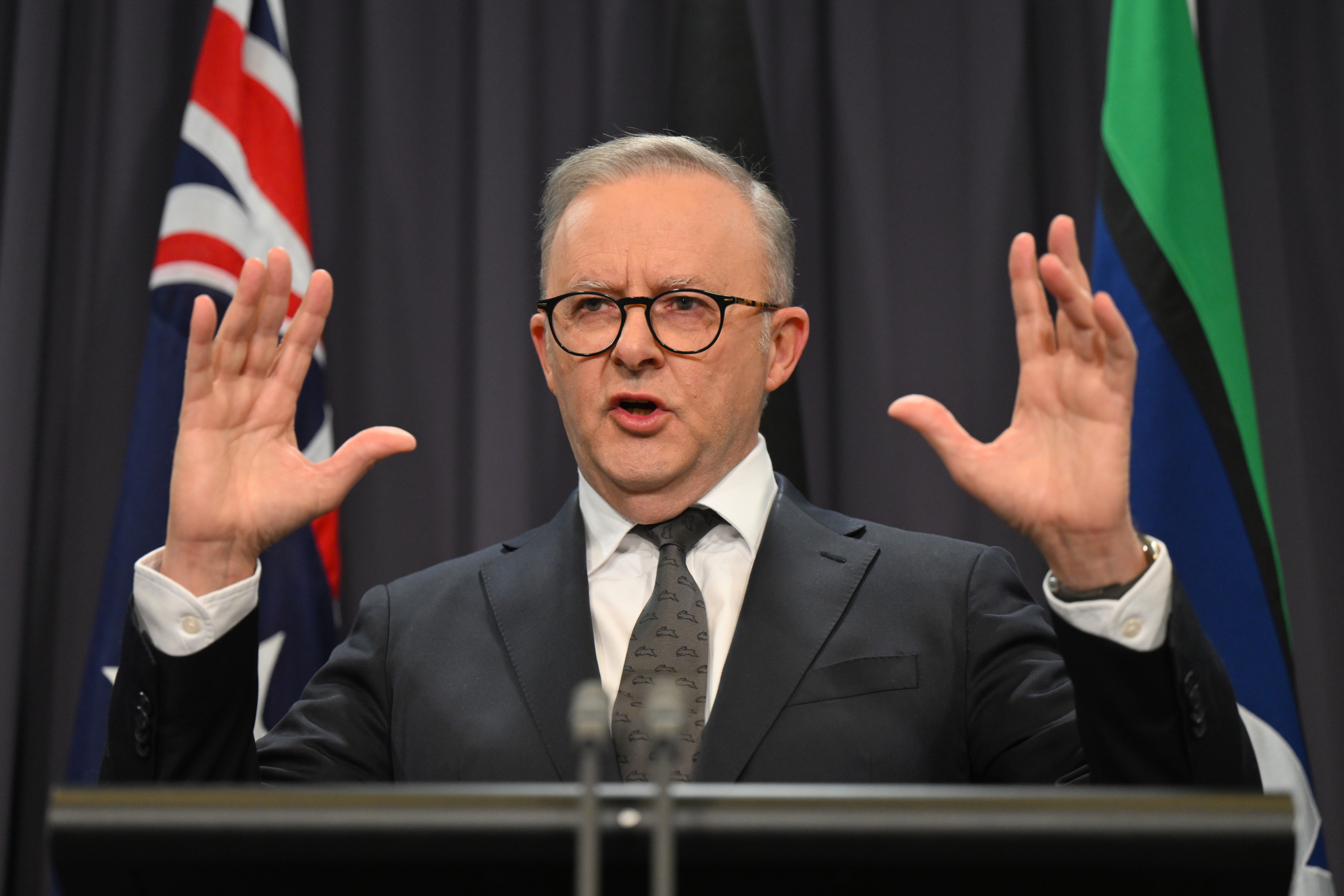 Australian PM Anthony Albanese speaks to media during a press conference in Canberra. Photo: dpa