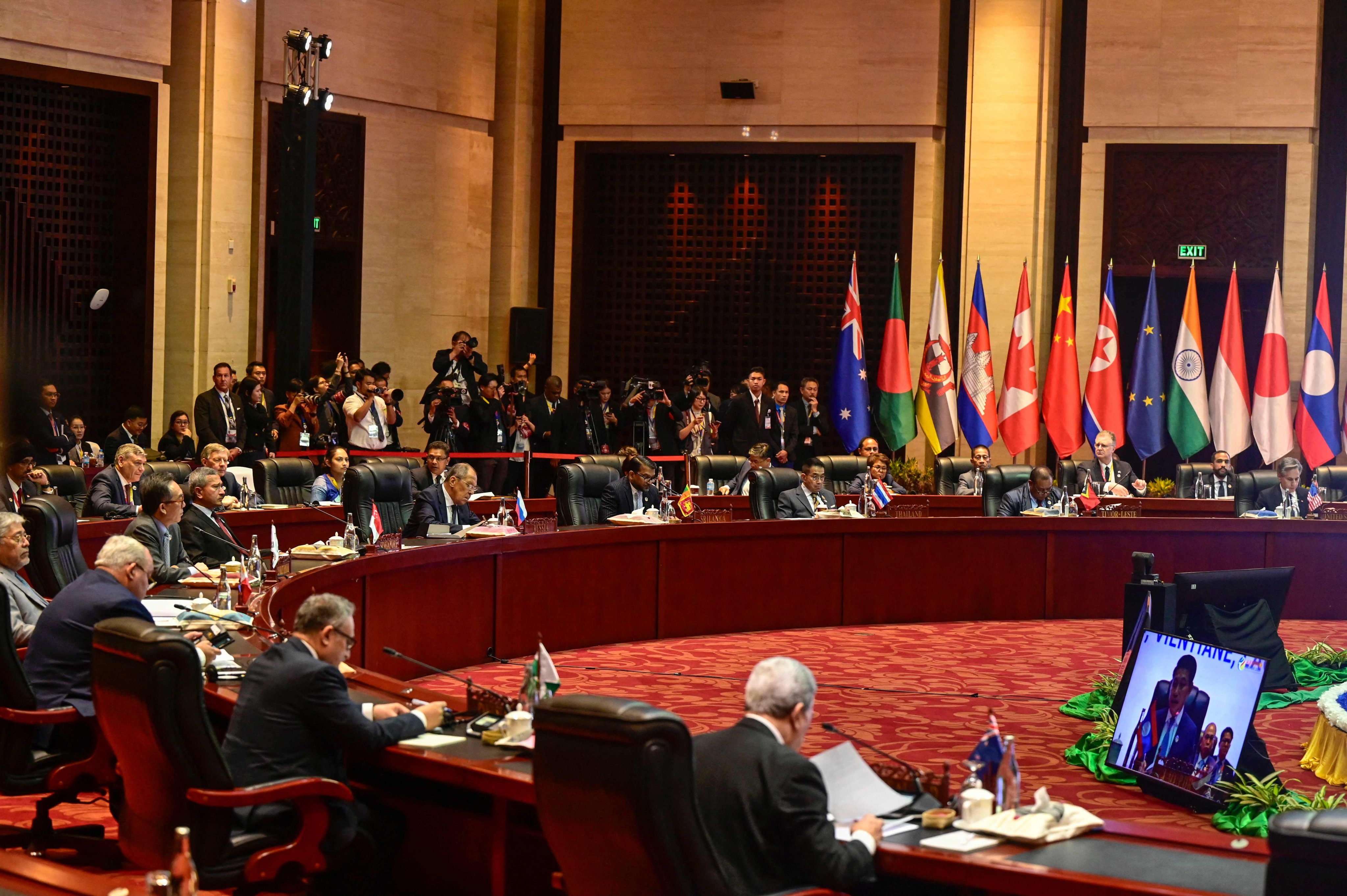 Diplomats take part in the Asean Regional Forum at the Asean Foreign Ministers’ Meeting in Vientiane, Laos. Photo: AFP