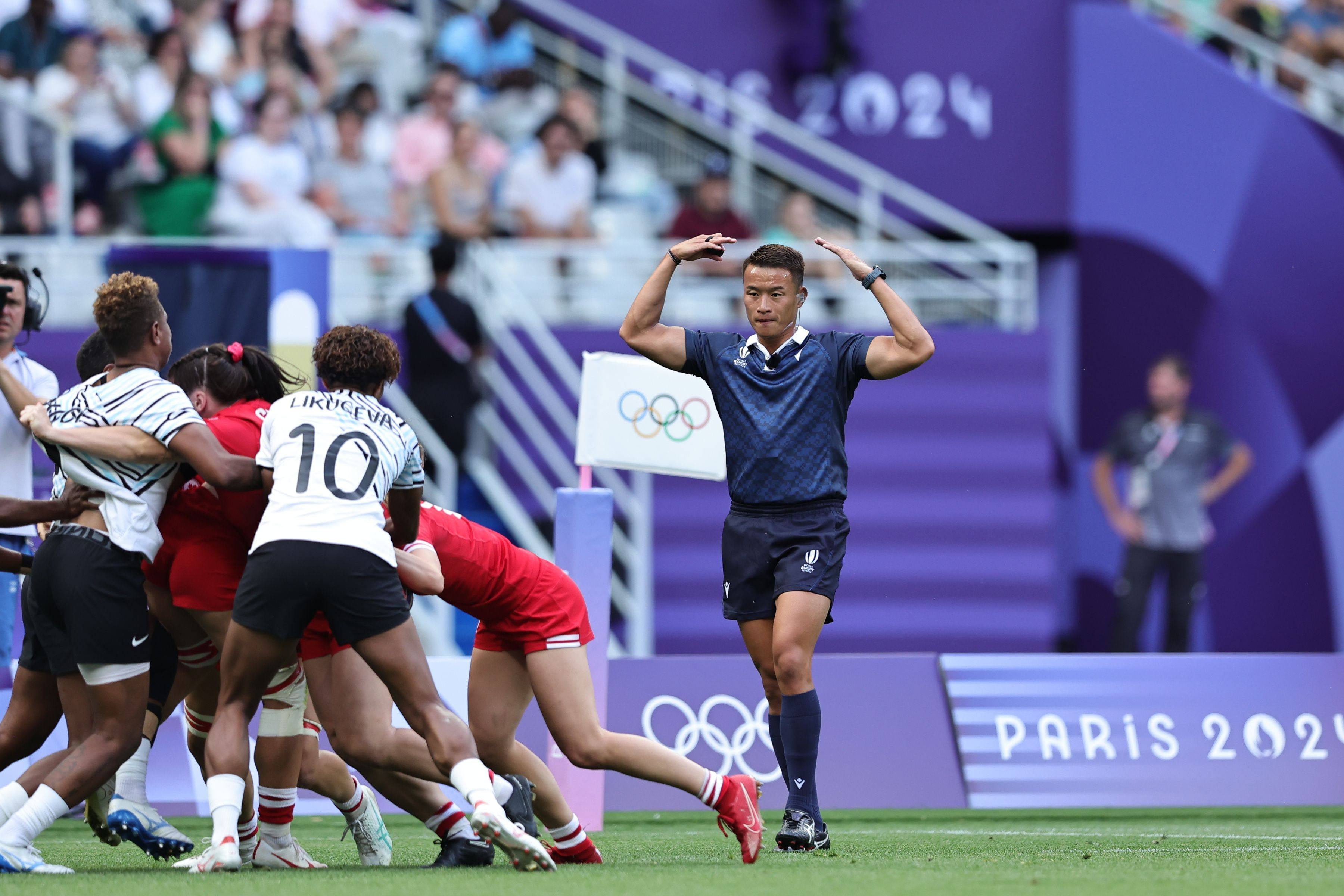 Hong Kong referee Craig Chan made his Olympics debut in the women’s rugby sevens match between Canada and Fiji on Sunday. Photo: World Rugby