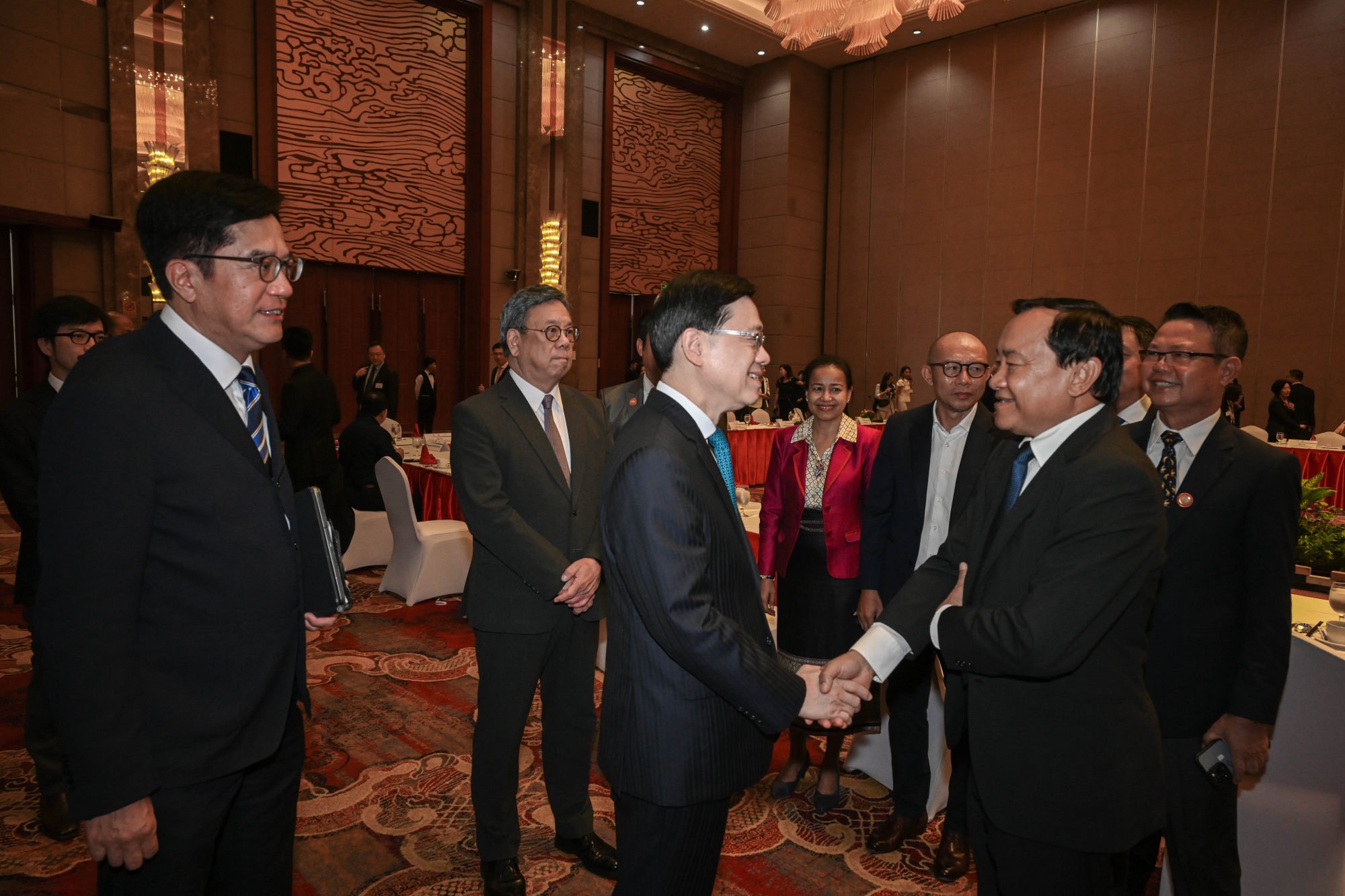 Chief Executive John Lee leads a Hong Kong delegation to Laos and meets with key members of the Lao National Chamber of Commerce and Industry. Photo: ISD Handout