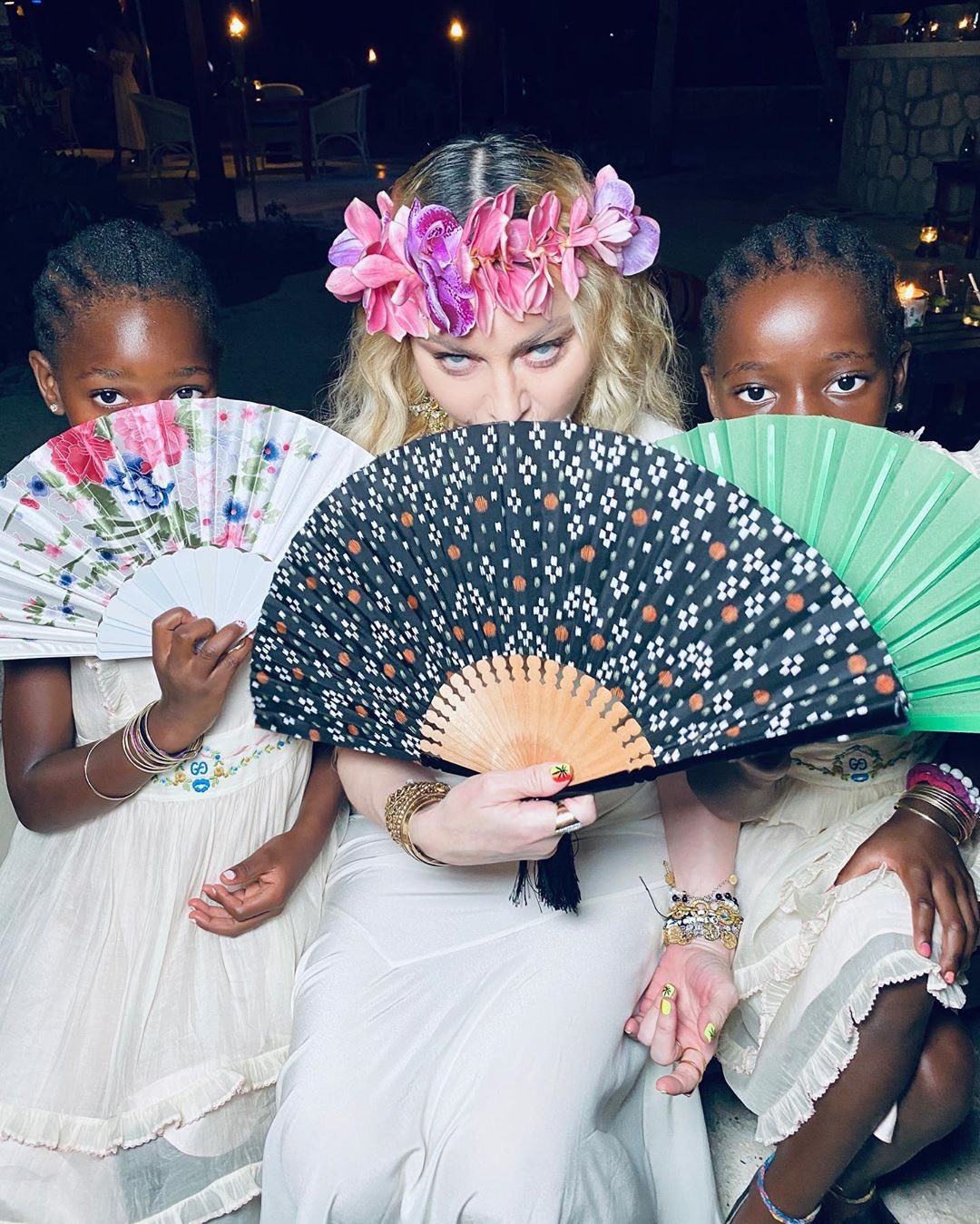Madonna with her daughters Estere and Stella. Photo: @Madonna/X