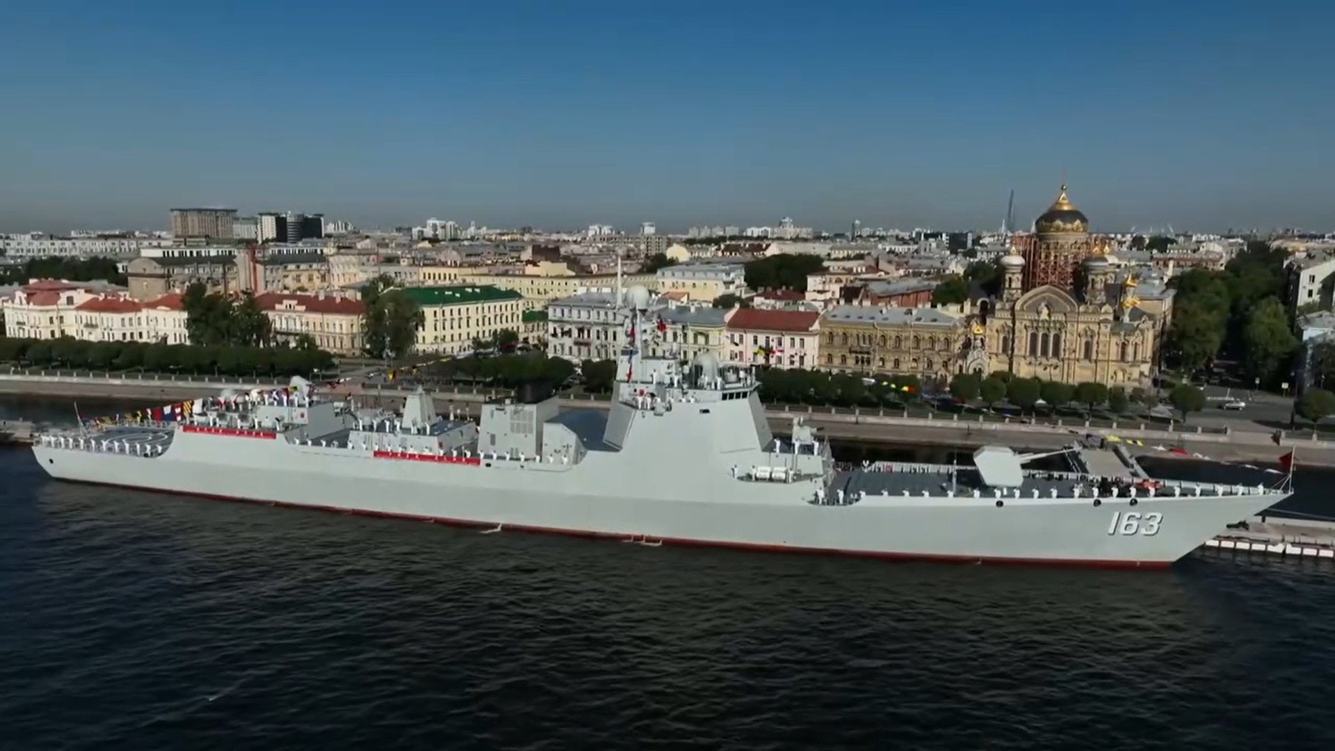 The warship took part in Russian naval day celebrations before the joint exercise in the Baltic. Photo: Weibo