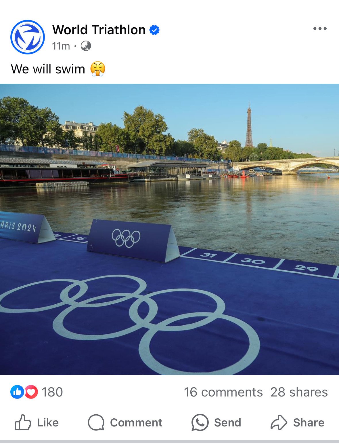 Facebook post hinting that triathlon races would go ahead. Photo: Facebook/World Triathlon