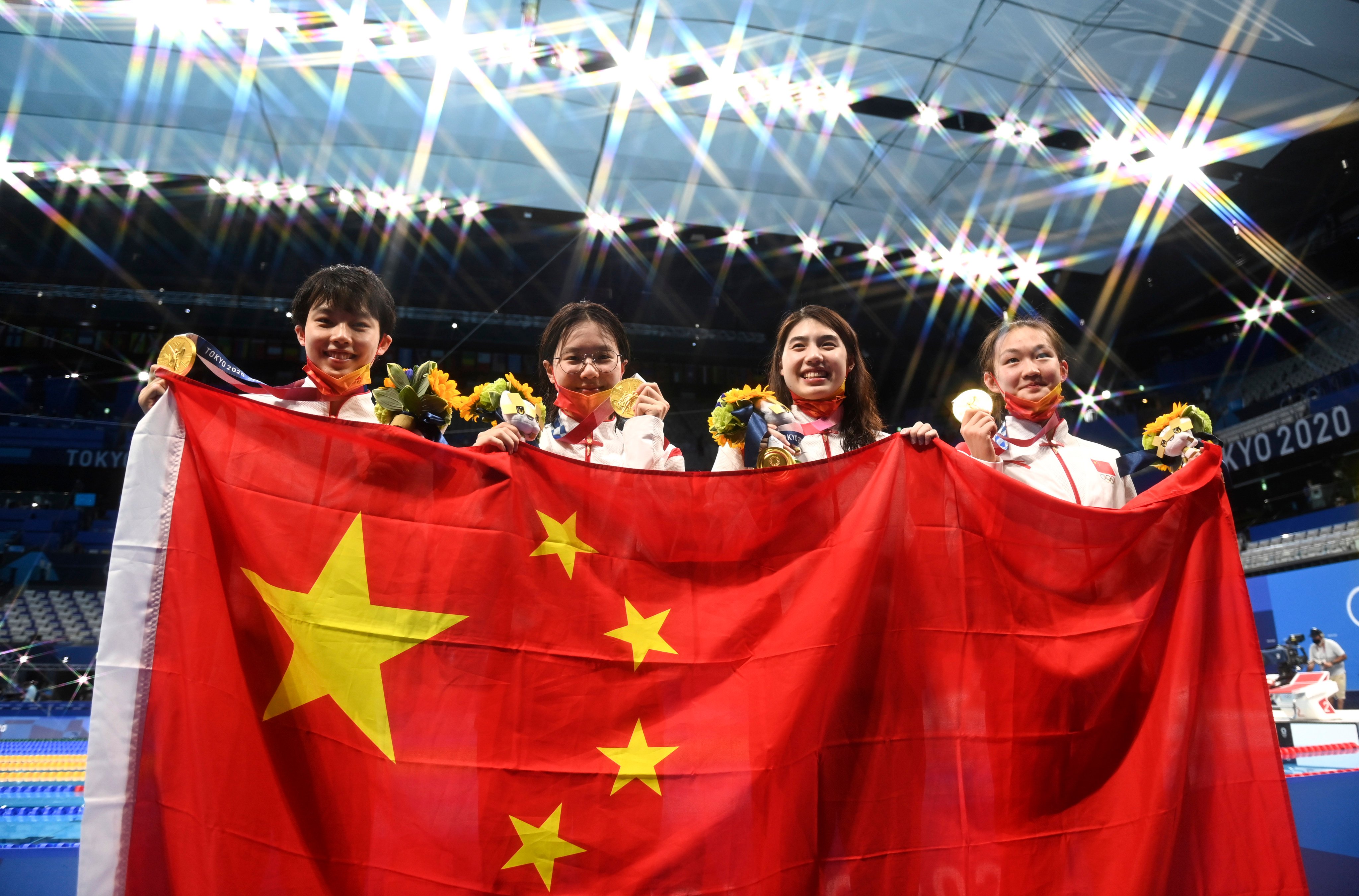 Members of the Chinese women’s swimming team at the Tokyo Olympics in 2021 included Tang Muhan (second from left), who tested positive for an anabolic steroid in 2022 and is at the Paris Olympics. Photo: Xinhua