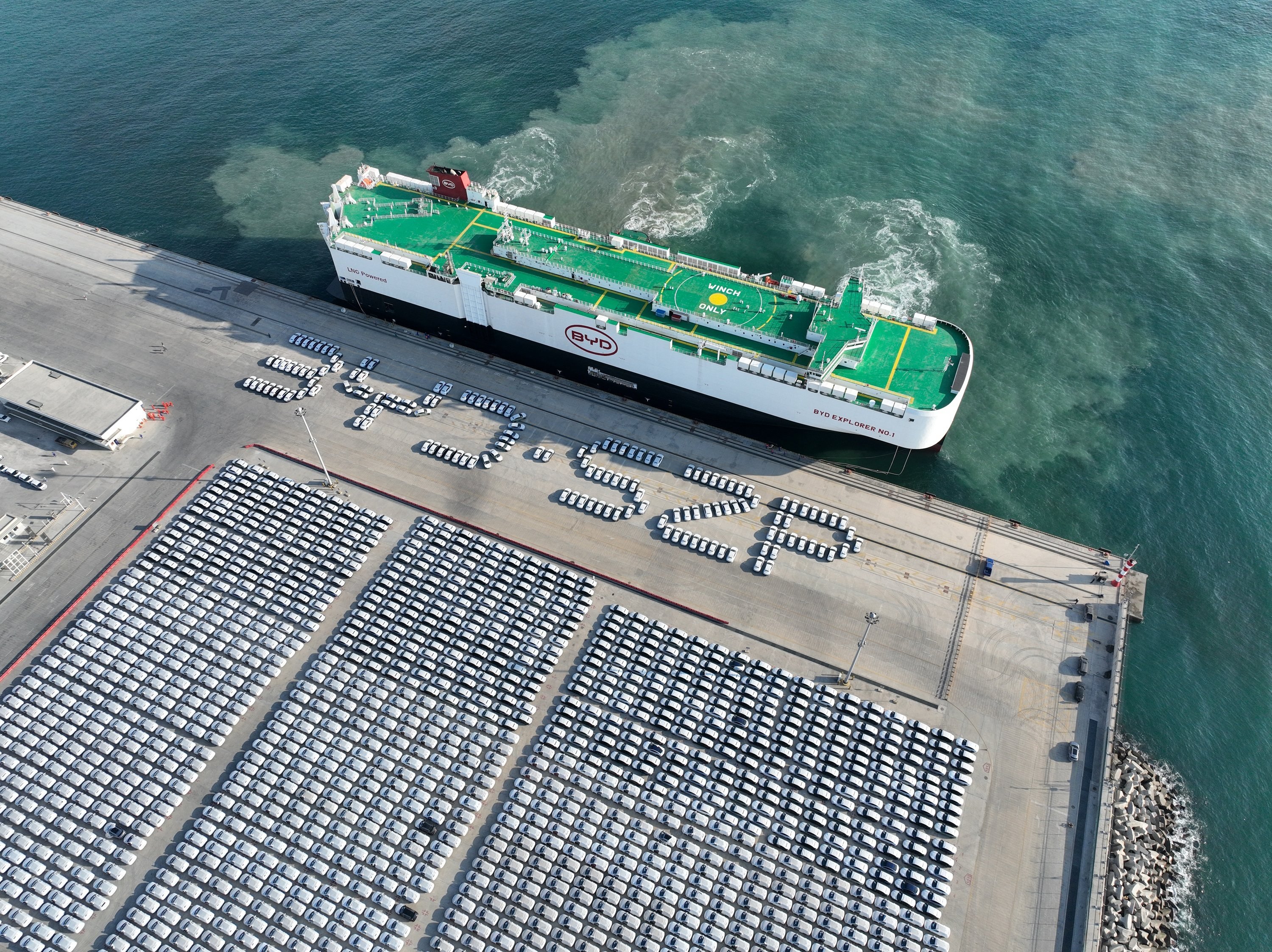 A behicle carrier vessel arrives at Xiaomo International Logistics Port in Shenzhen. Photo: Xinhua