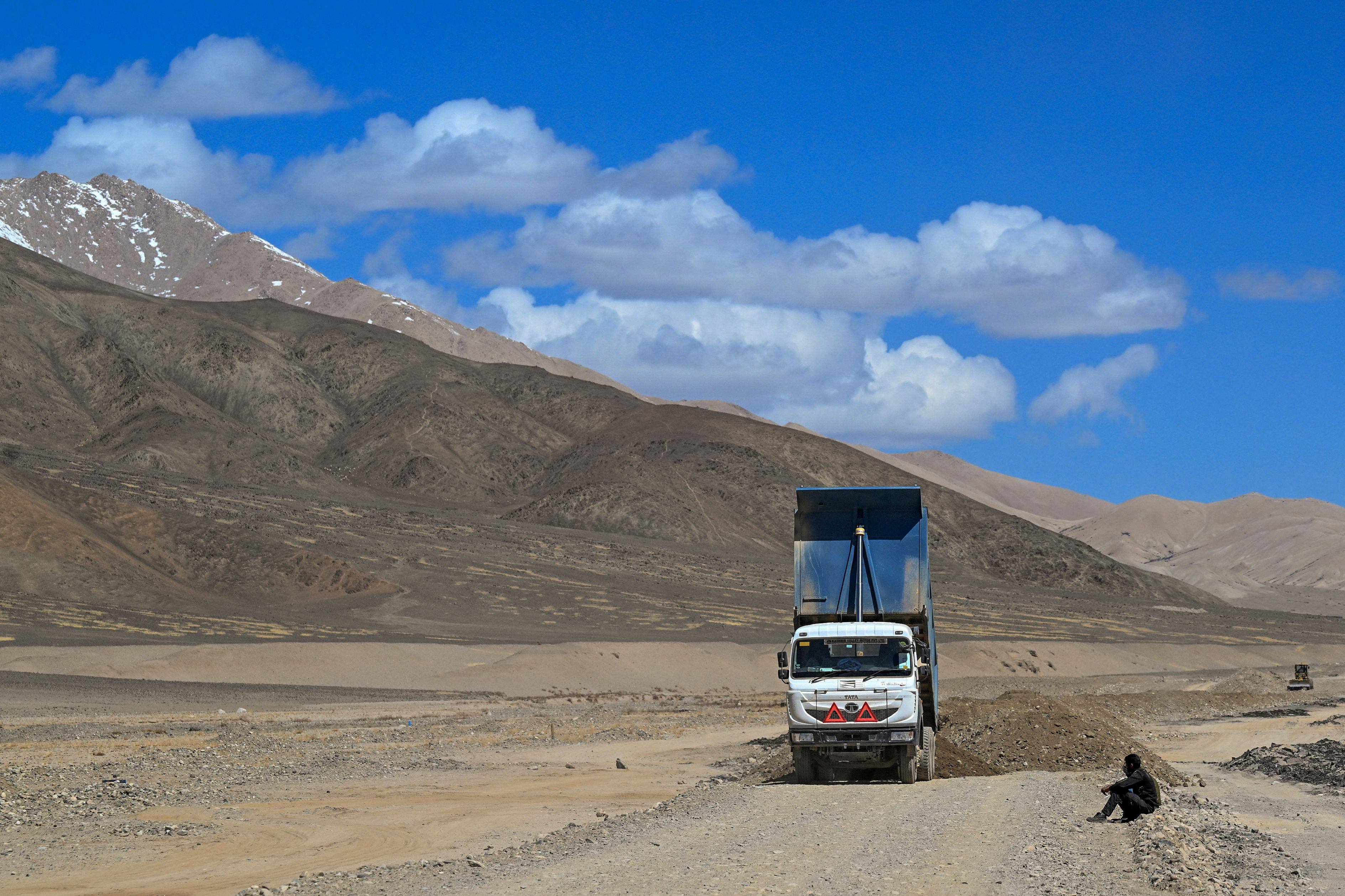 Border Roads Organisation workers construct a road near Demchok in Ladakh in May. Photo: AFP