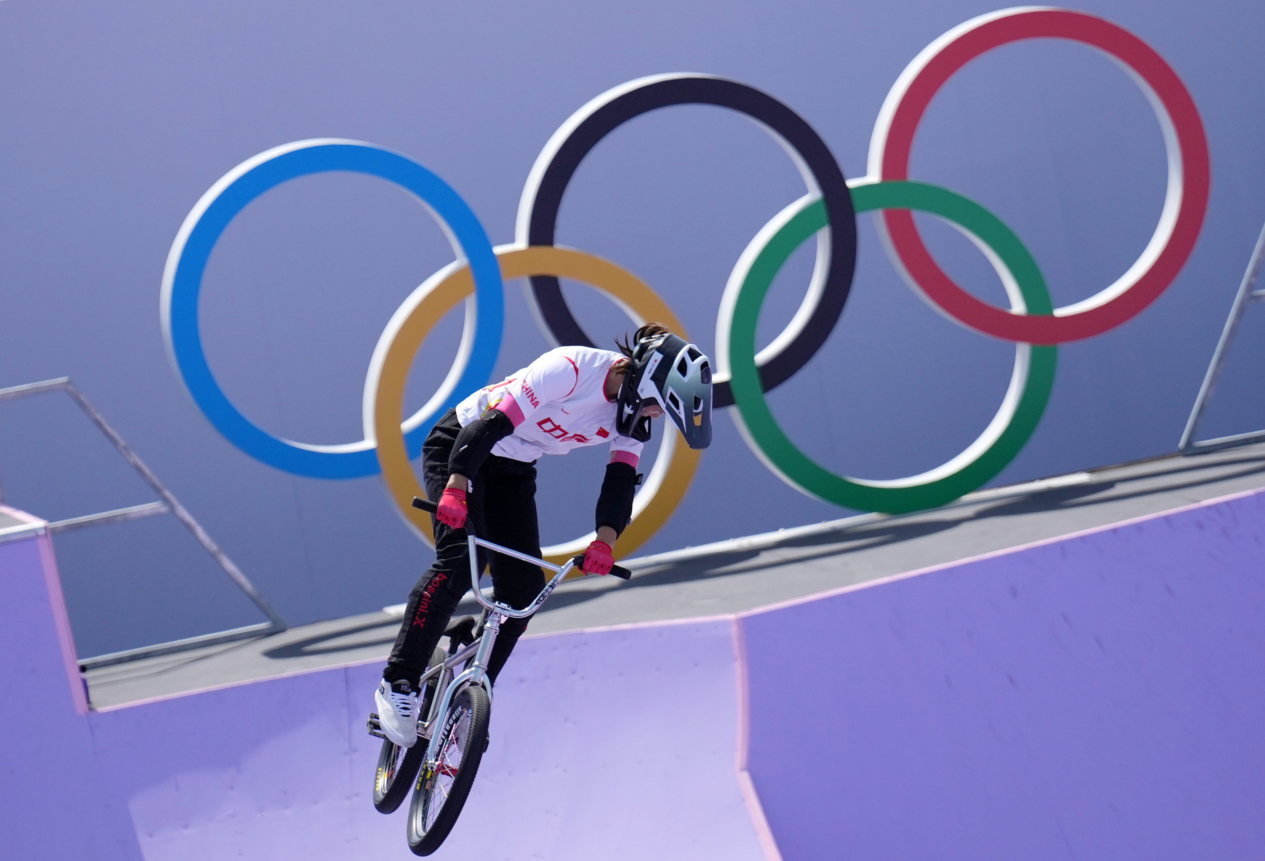 China’s Sun Jiaqi competes during the women’s park qualification in BMX freestyle. Photo: Xinhua