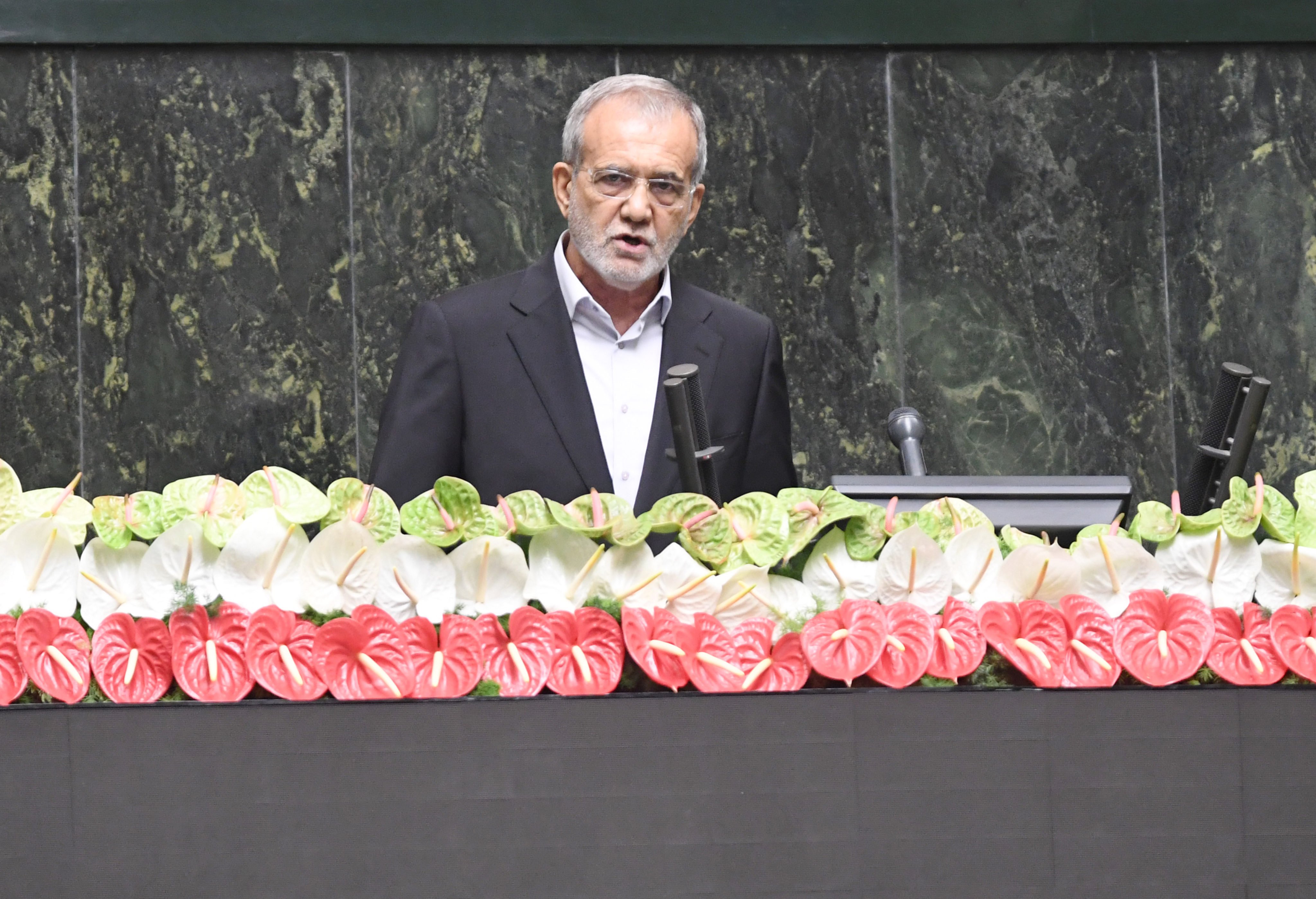 Masoud Pezeshkian delivers his inaugural address after being sworn in as Iran’s president. Photo: Xinhua