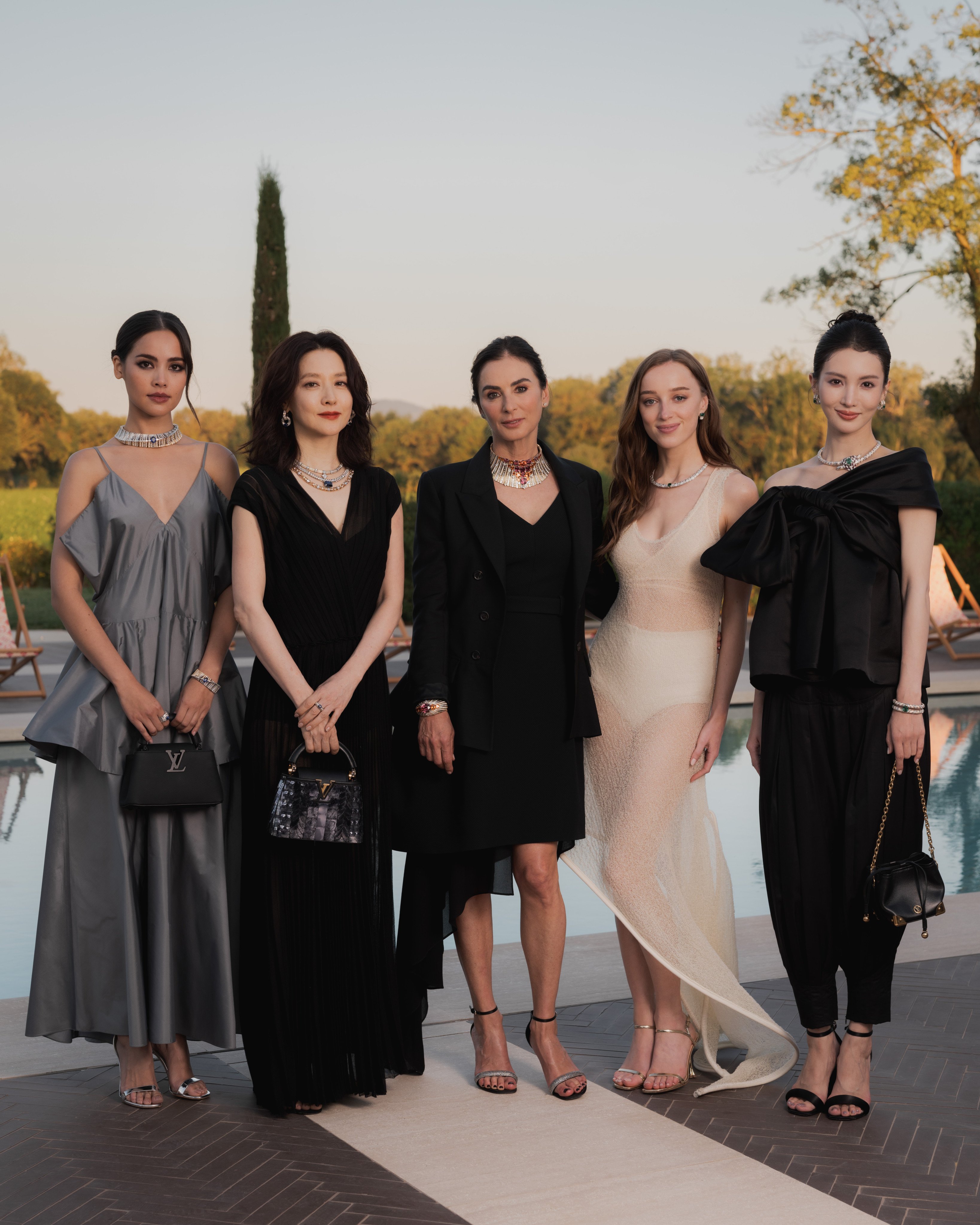 From left, Urassaya Sperbund, Young-ae Lee, Louis Vuitton’s artistic director for watches and jewellery Francesca Amfitheatrof, Phoebe Dynevor and Jin Chen all attended the launch of the monumental Awakened Hands, Awakened Minds collection, in June. Photos: Handout