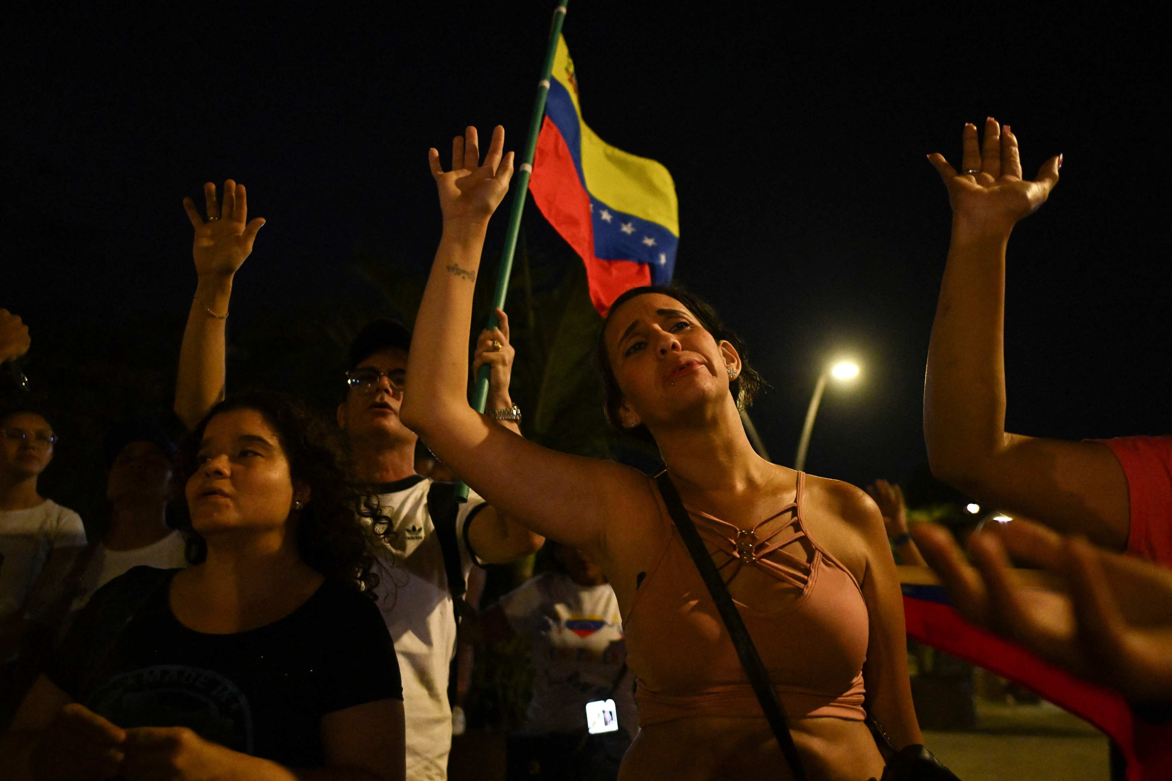 Demonstrators take part in a protest against Venezuelan President Nicolas Maduro’s questioned victory. Photo: AFP