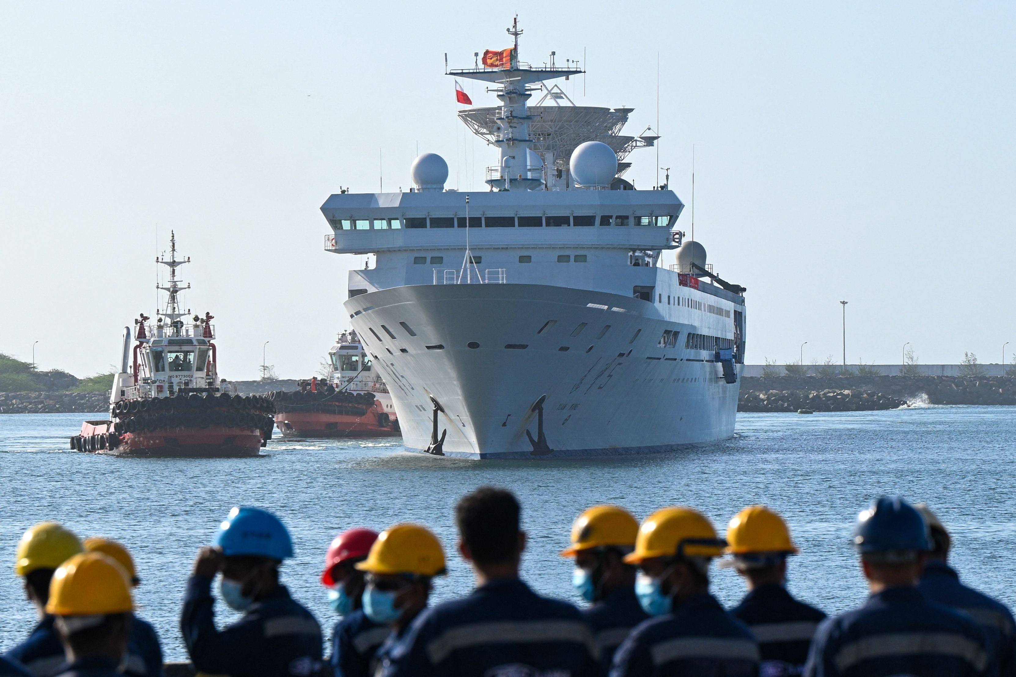 China’s research and survey vessel, the Yuan Wang 5, arrives at Hambantota port on August 16, 2022. Photo: AFP