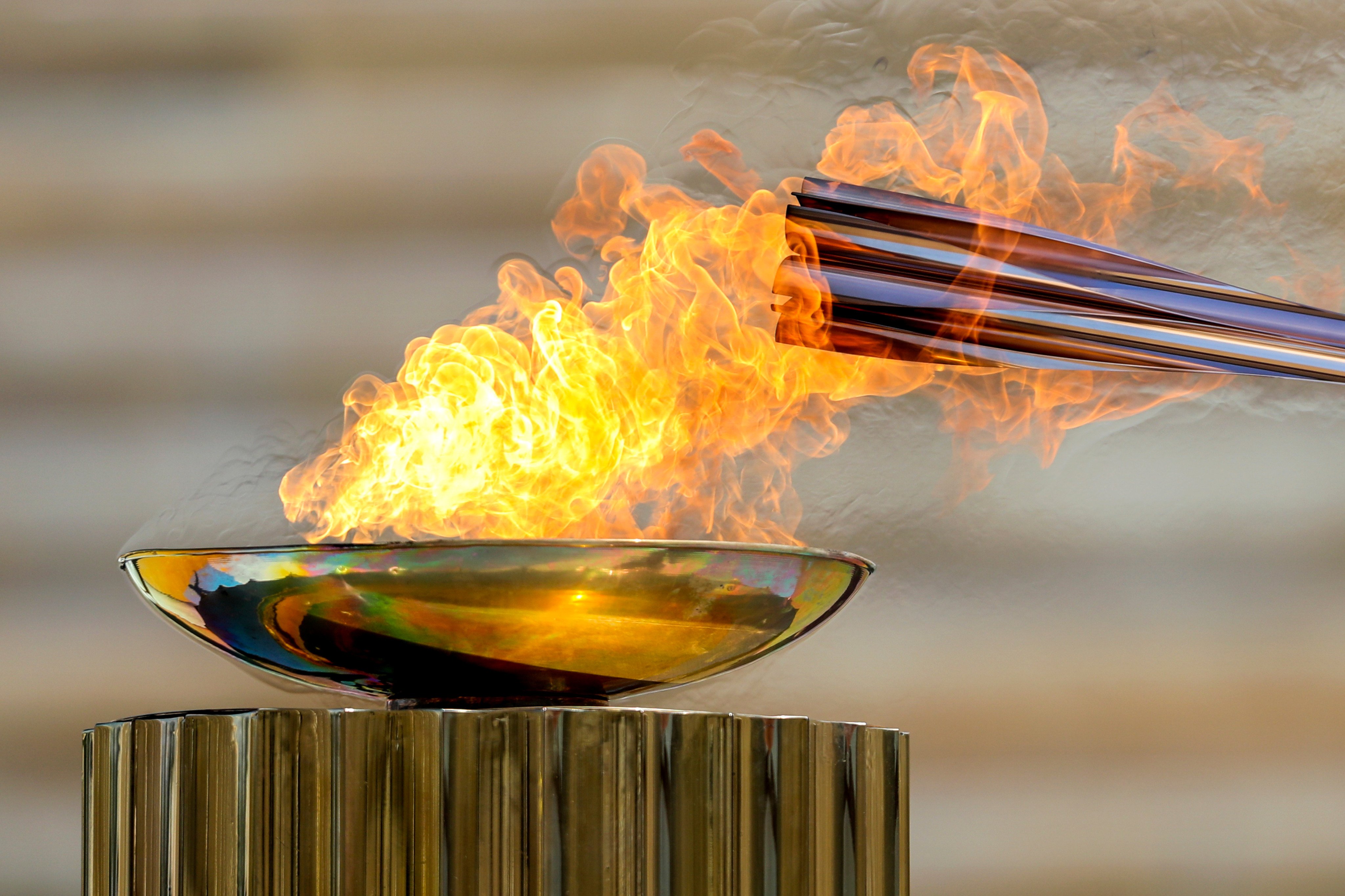 The Olympic Flame handover ceremony for the 2020 Tokyo Games. Photo: Shutterstock