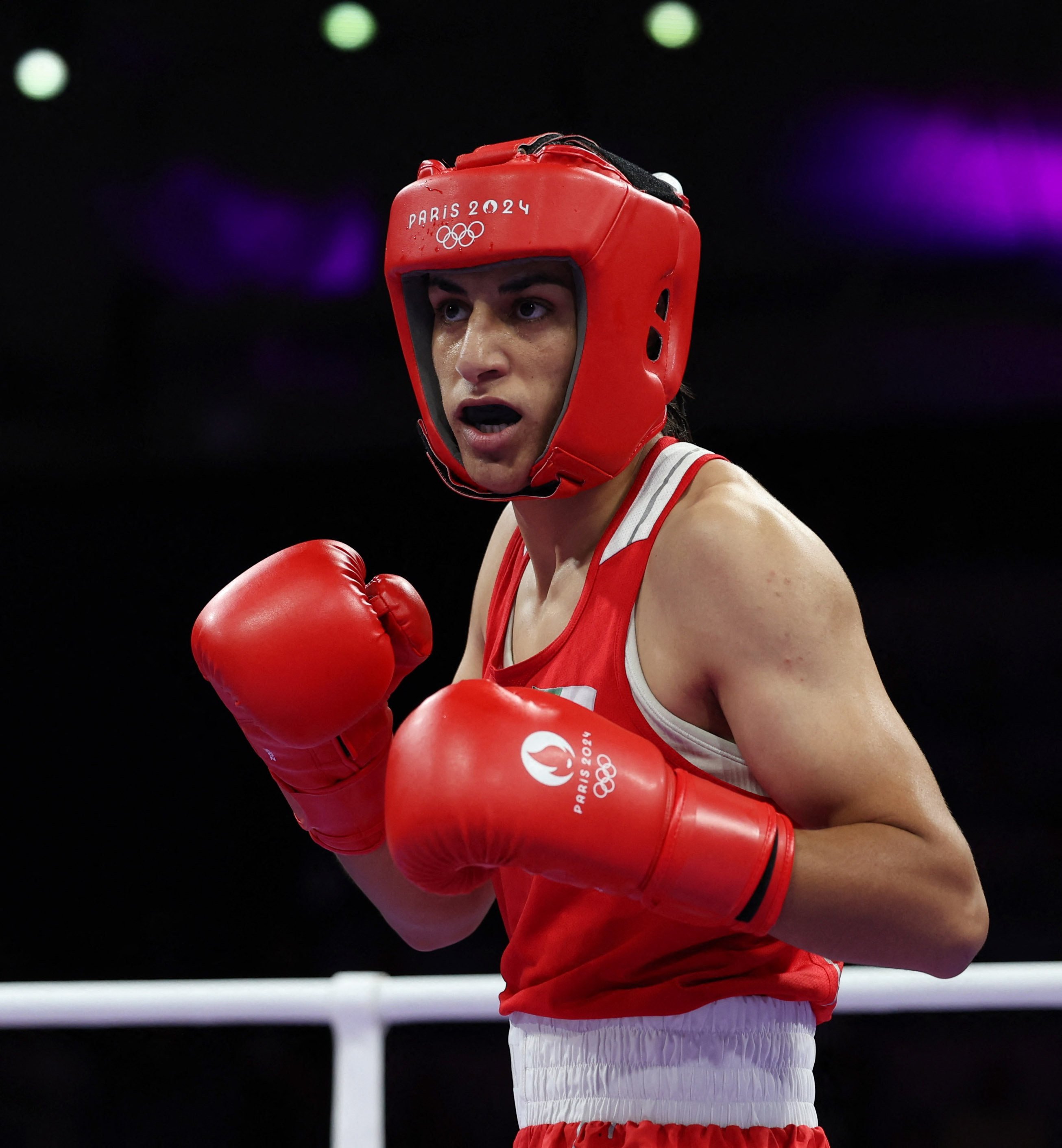 Imane Khelif has been dogged with false accusations of being trans after her victory over Italy’s Angel Carini. Photo: Reuters