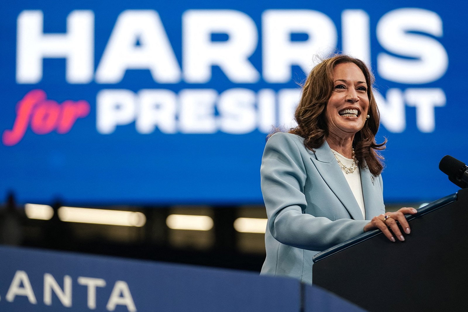 US Vice-President Kamala Harris speaks at a campaign rally in Atlanta, Georgia, on Tuesday. Photo: AFP via Getty Images/TNS