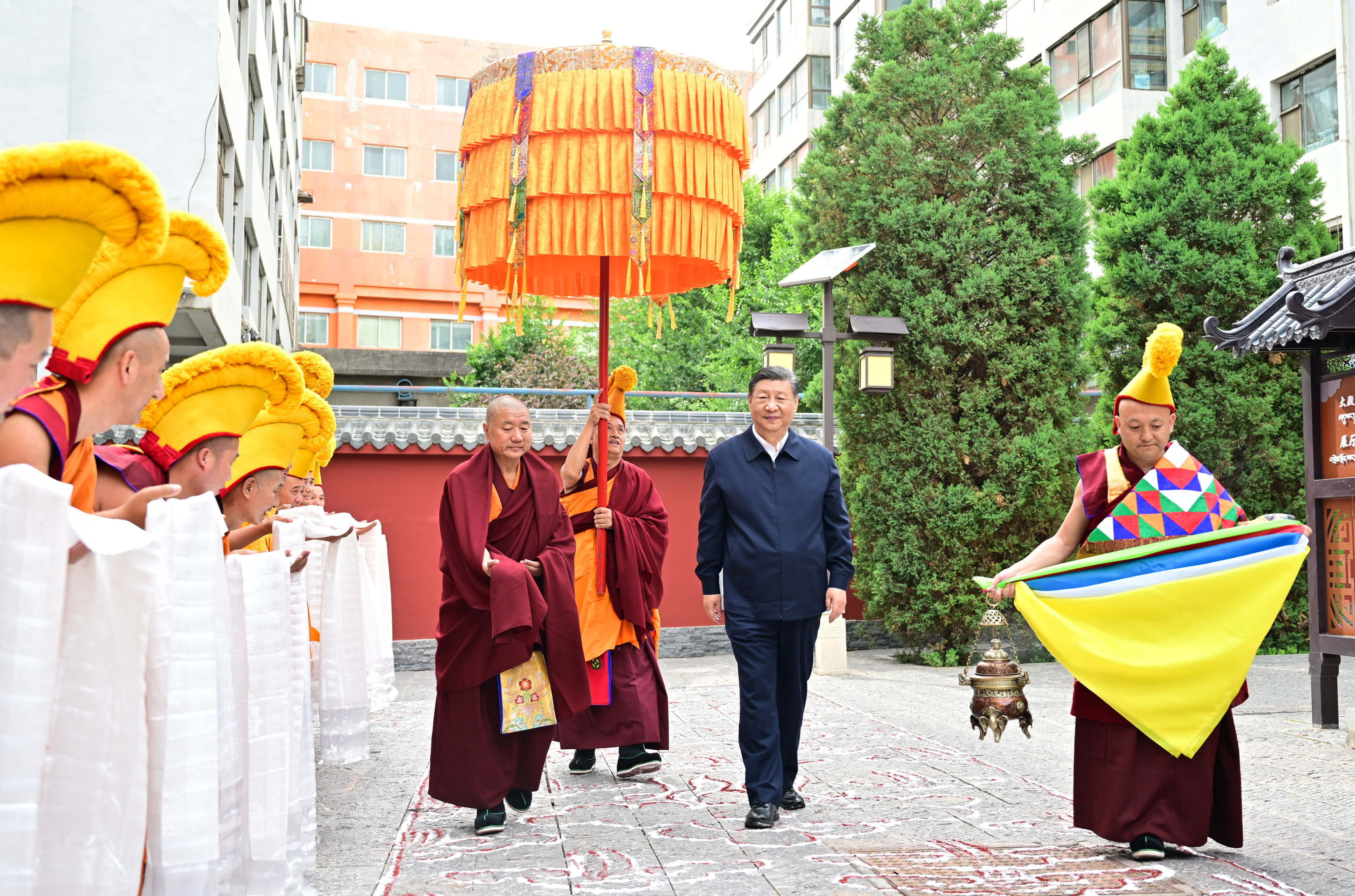 Chinese President Xi Jinping, pictured on a visit to a Tibetan Buddhist temple in Qinghai earlier this year, has stressed the importance of the “community of the Chinese nation” in policies towards minorities. Photo: EPA-EFE