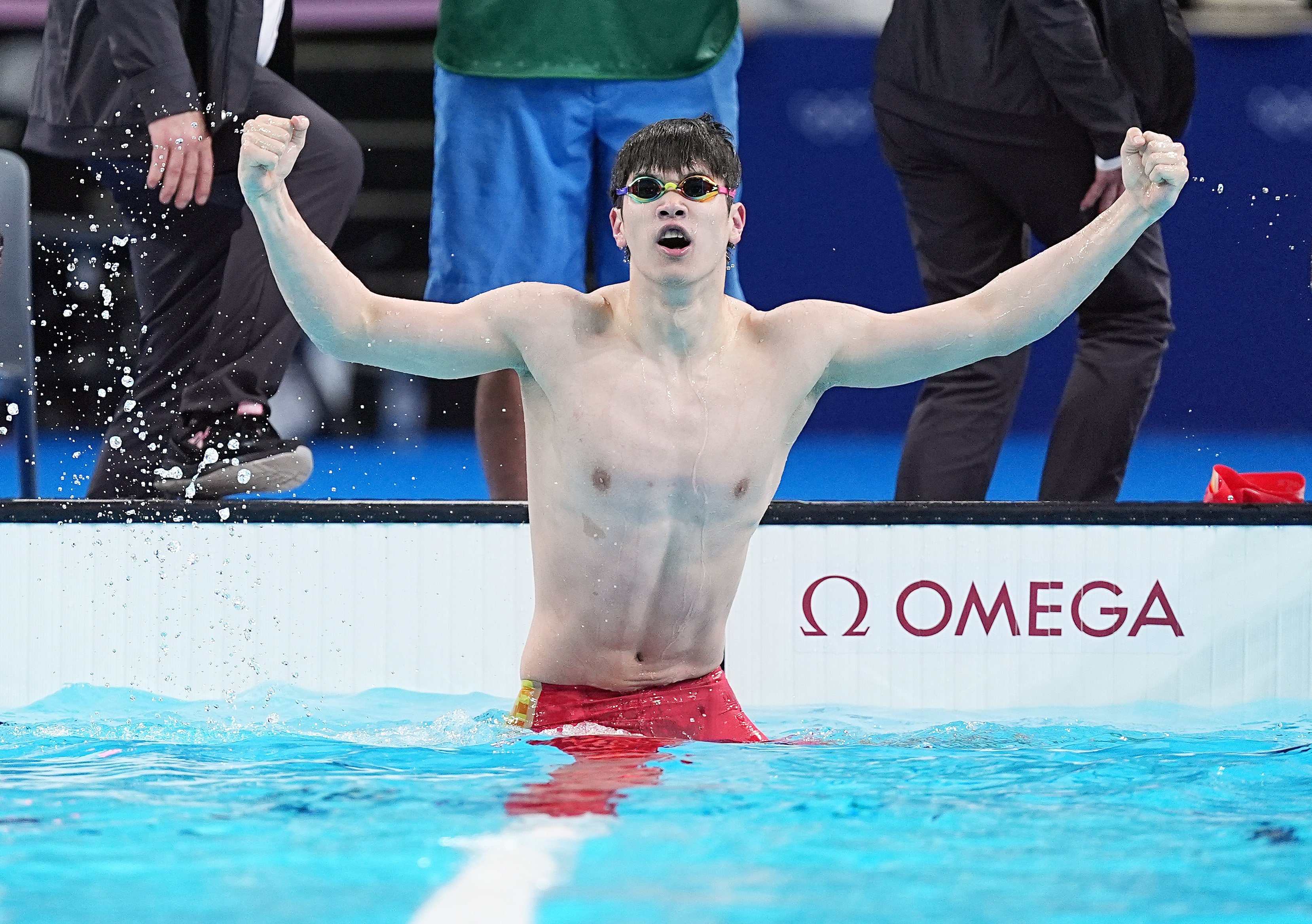 Pan Zhanle of China celebrates after the men’s 100m freestyle final. Photo: Xinhua