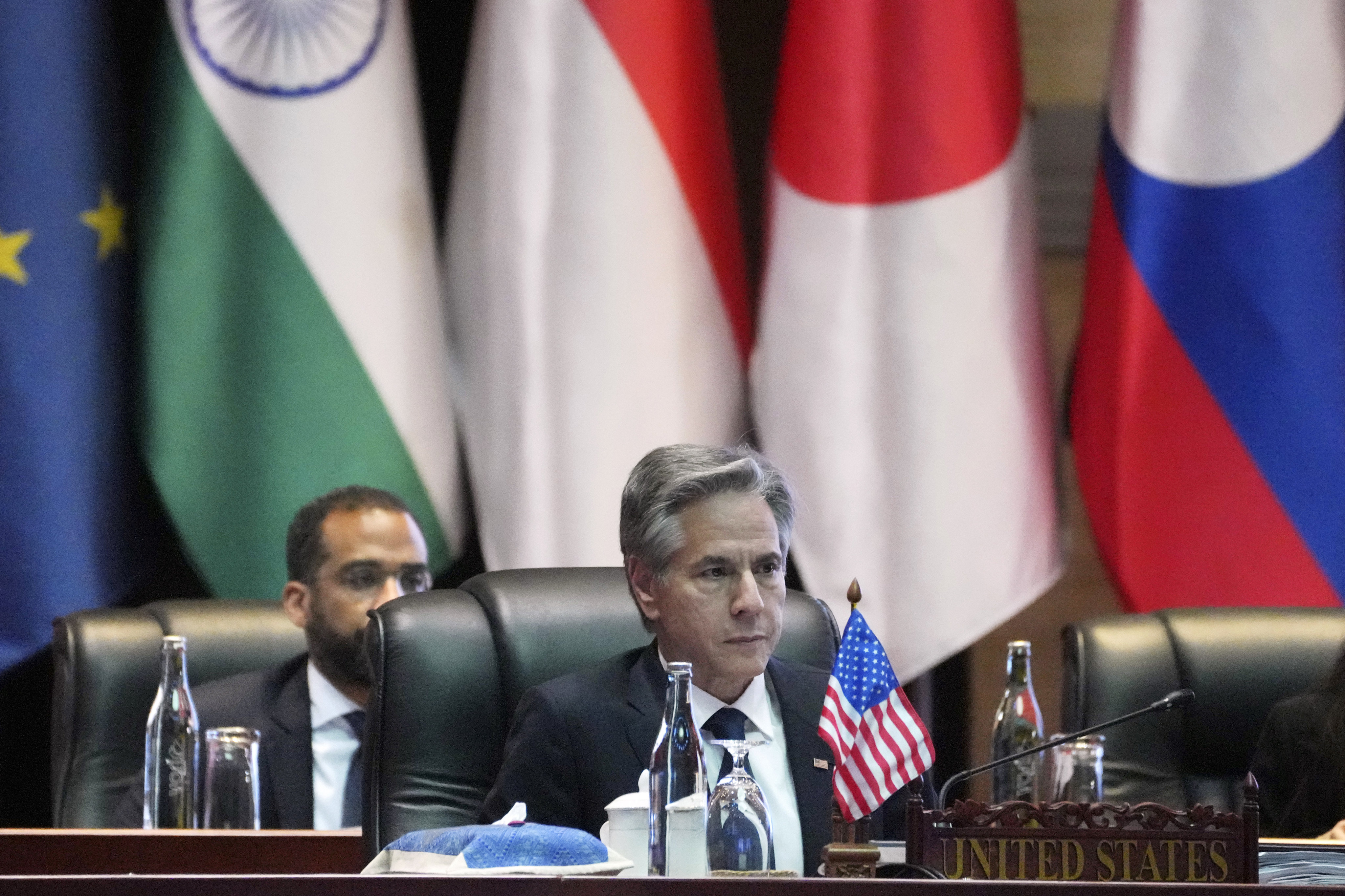 US Secretary of State Antony Blinken (centre) attends the Asean Regional Forum Ministerial Meeting in Vientiane, Laos, on July 27. Photo: AP