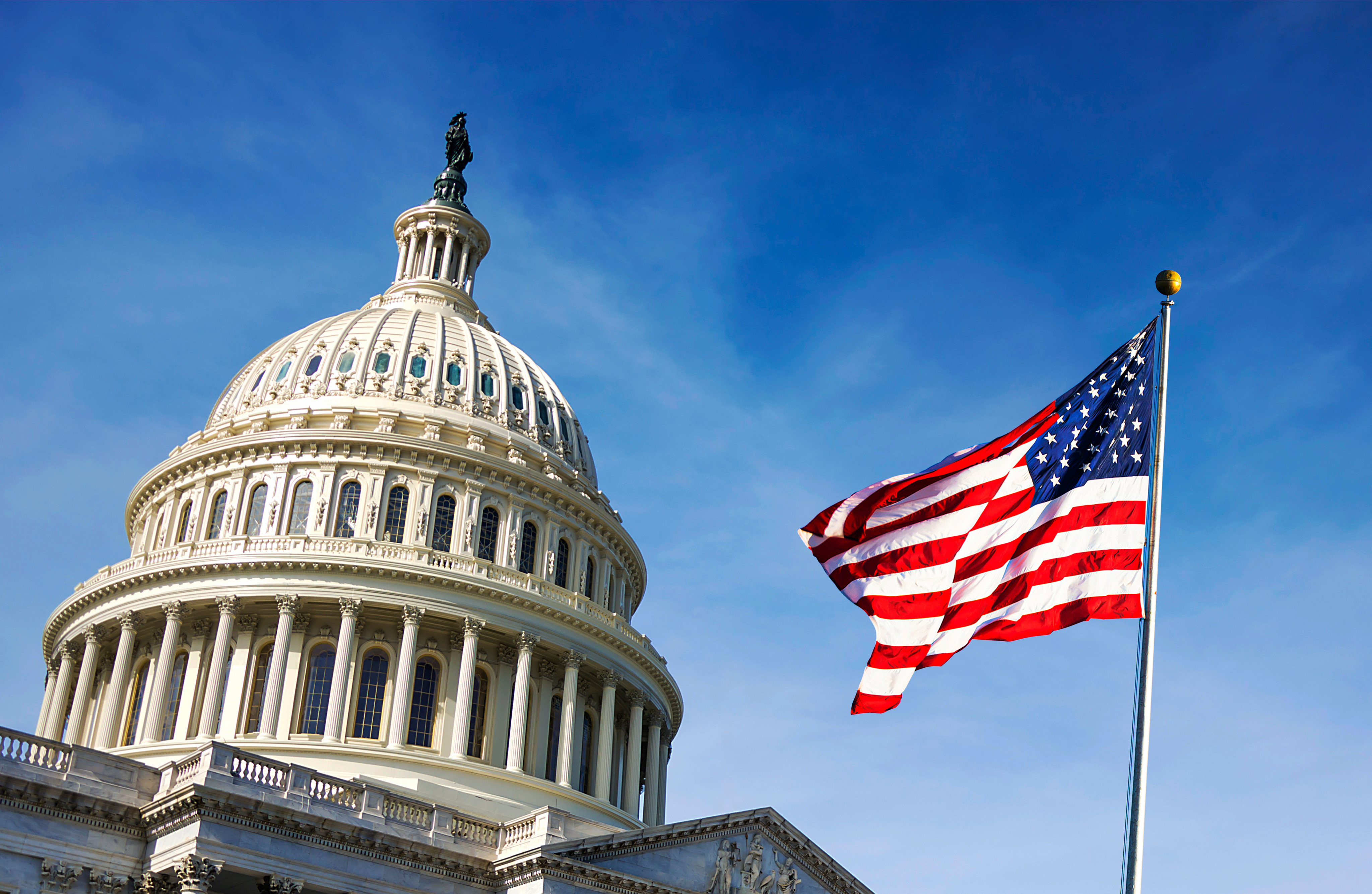 The United States flag waves in front of the US Capitol in Washington. Photo: Shutterstock