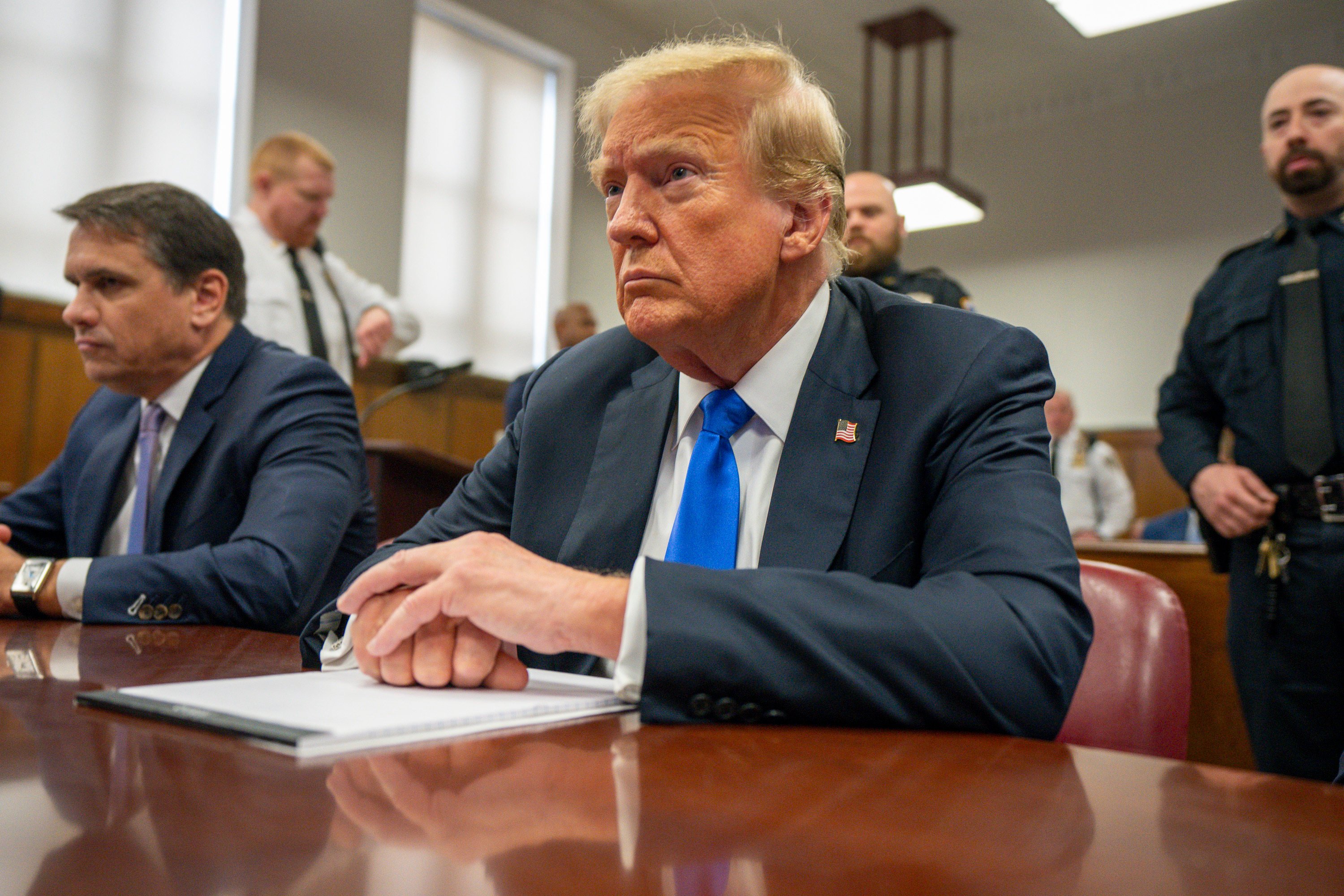 Former President Donald Trump appears at Manhattan criminal court during jury deliberations in his criminal hush money trial in New York, on May 30. Photo: Pool/AP