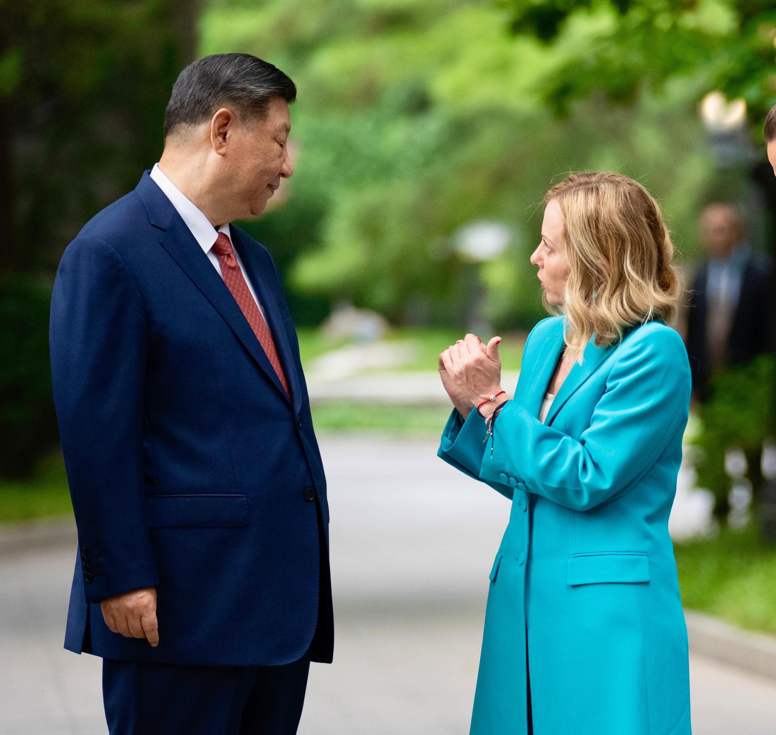 Italian Prime Minister Giorgia Meloni and Chinese President Xi Jinping in Beijing on July 29. Photo: EPA-EFE