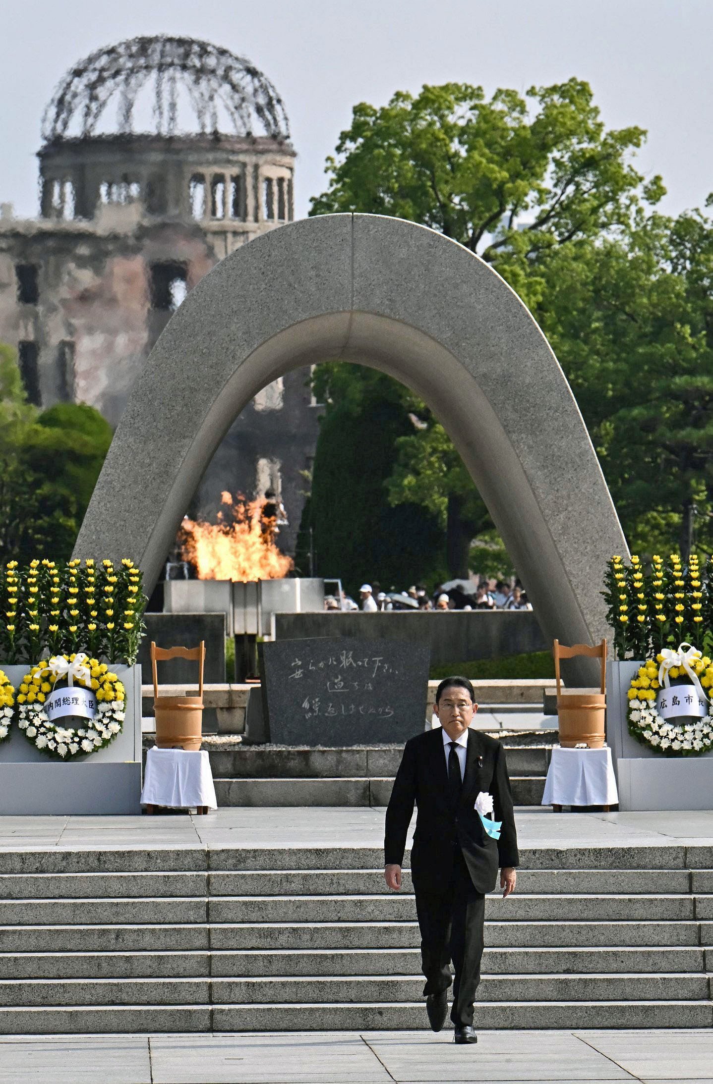 Japanese Prime Minister Fumio Kishida takes part in the commemorations in Hiroshima, western Japan, on Tuesday for the 79th anniversary of the atomic bombing of the city. Photo: Kyodo via Reuters