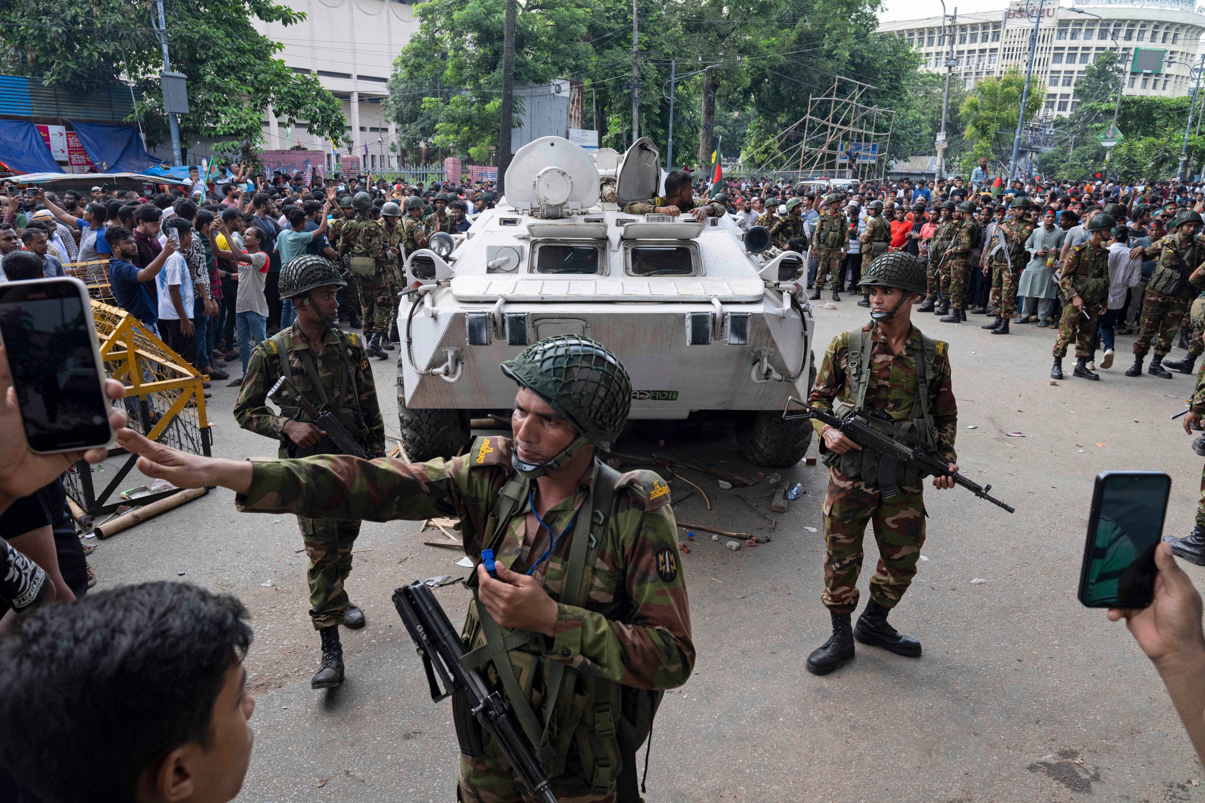 Bangladeshi security forces on duty in the country’s capital Dhaka on August 5. Photo: AP