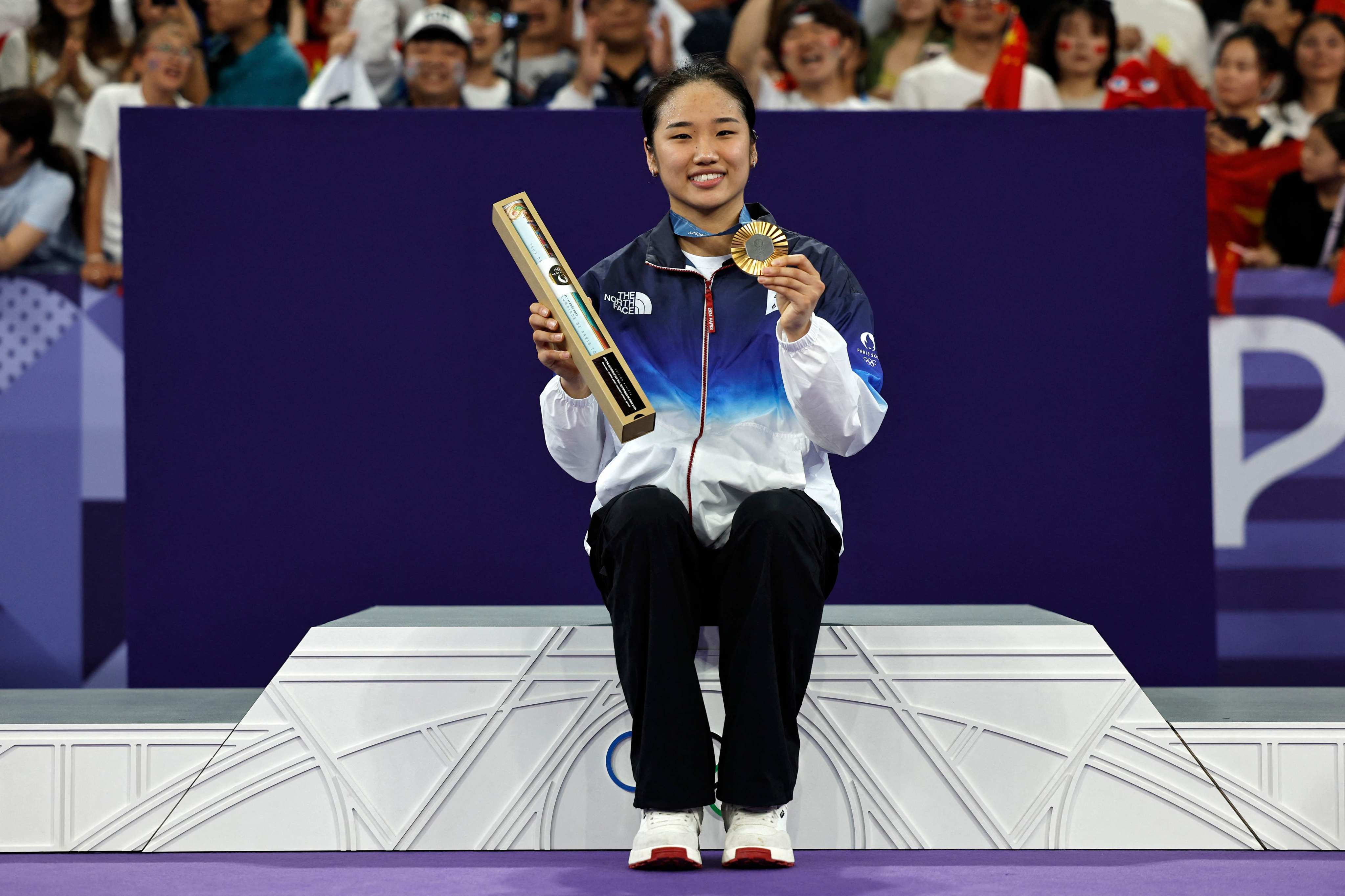 South Korea’s An Se-young was all smiles with her gold medal but revealed inner frustrations after the ceremony. Photo: AFP