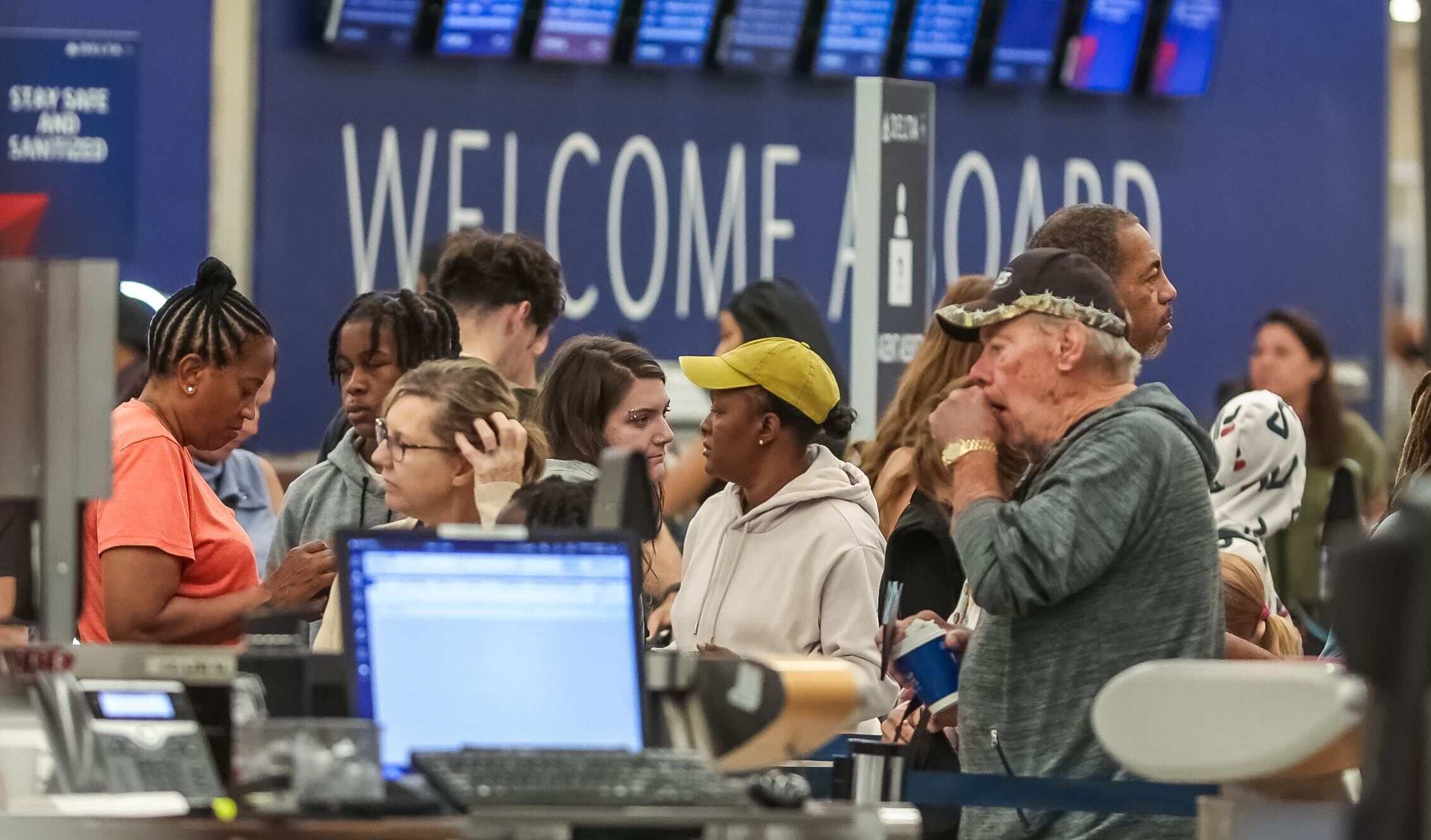 Passengers seek assistance at Delta ticket counters at Hartsfield-Jackson International Airport on July 24, 2024. Photo: TNS