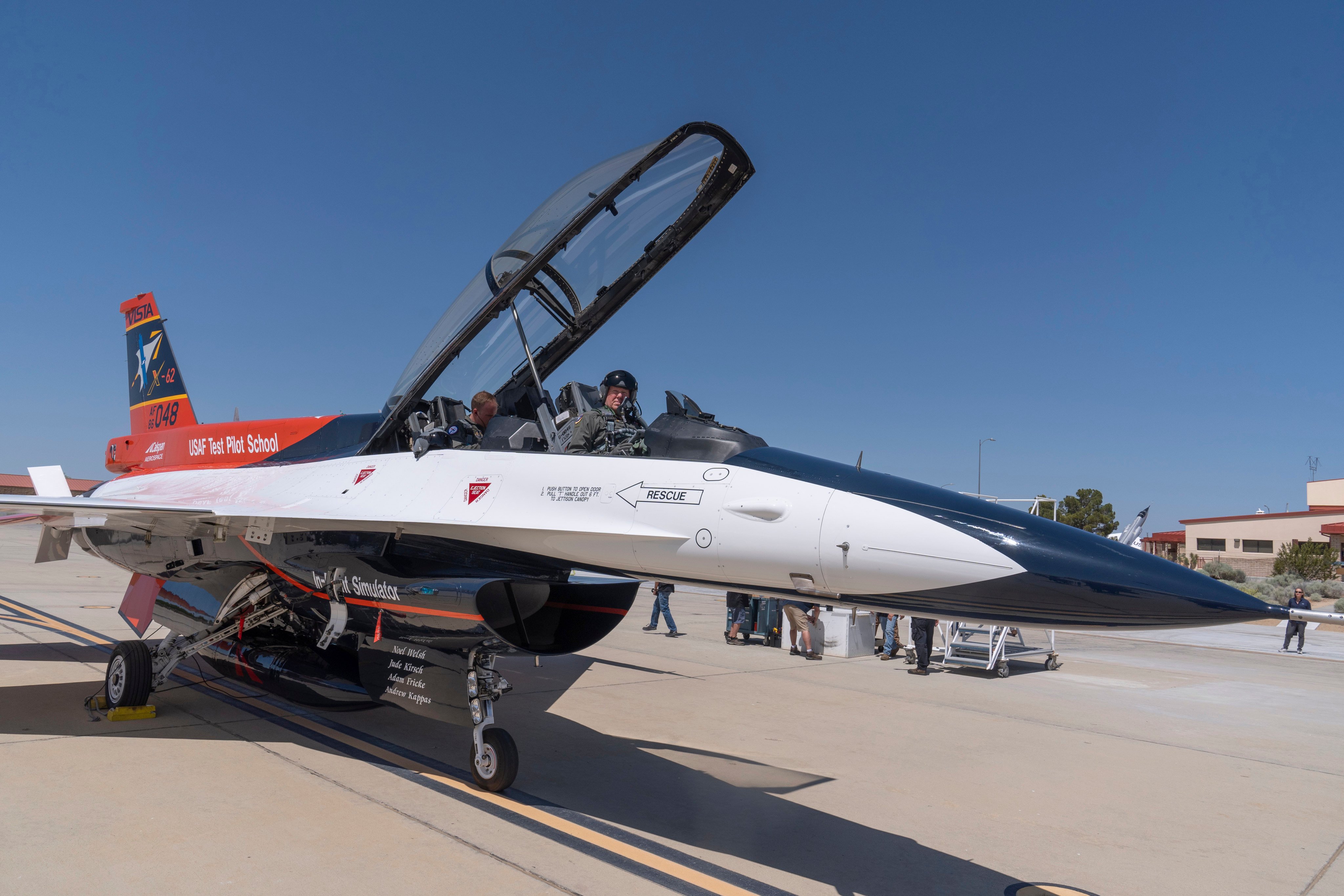 US air force secretary Frank Kendall sits in the front cockpit of an AI-controlled aircraft at Edwards Air Force Base, California on May 2. Photo: AP