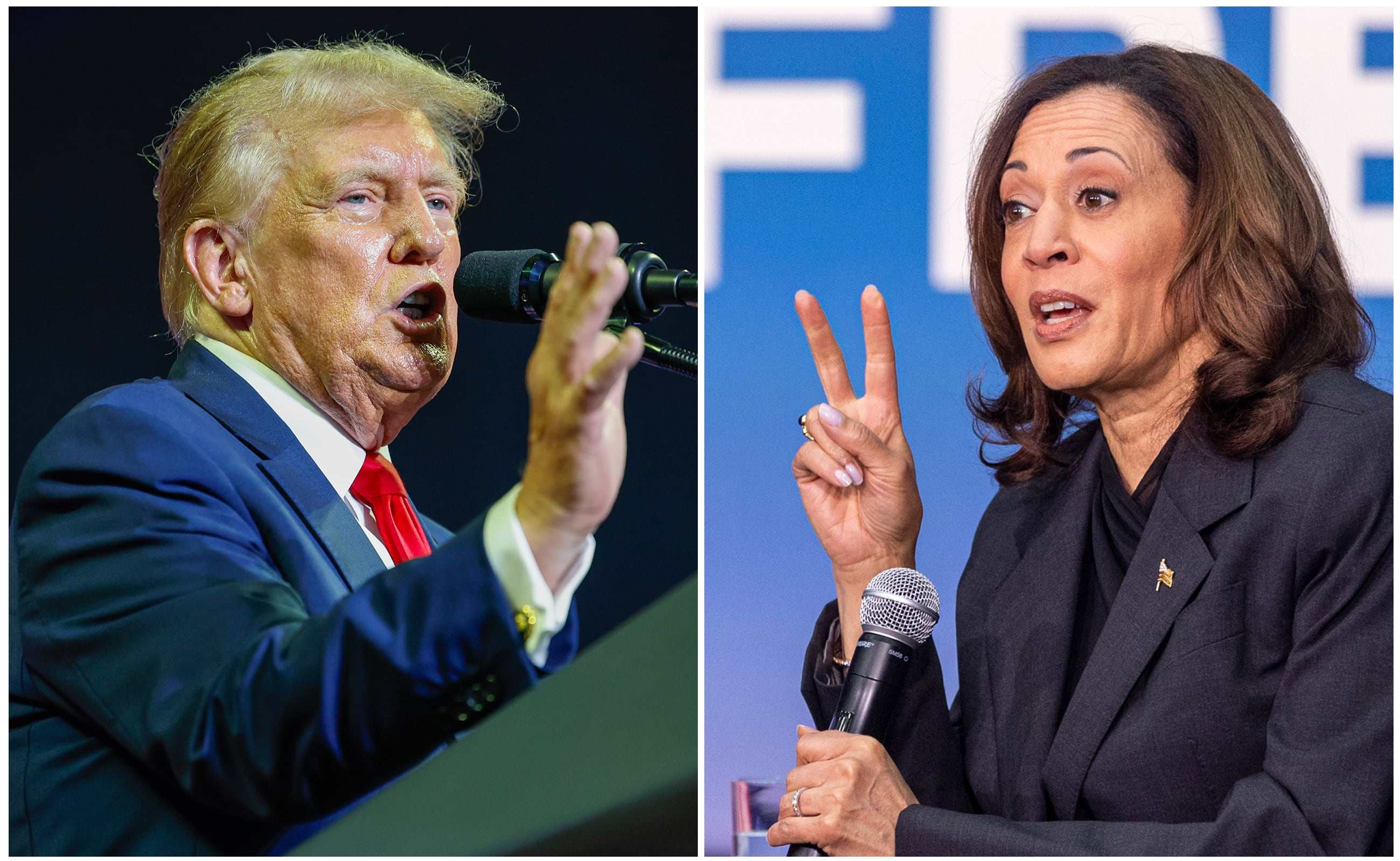 Republican US presidential candidate Donald Trump says he wants debates with Democratic rival Kamala Harris on September 4 and September 25 in addition to the ABC event on September 10. Photos: The Philadelphia Inquirer via TNS