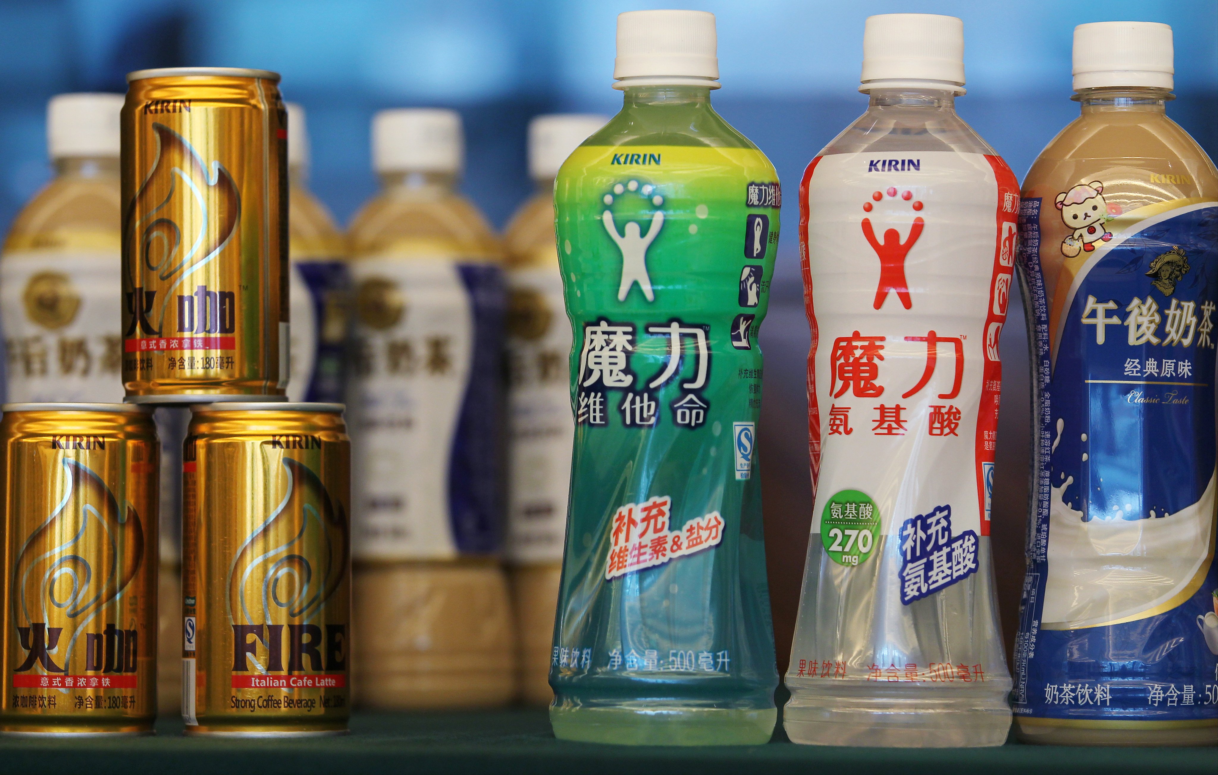 Drinks produced by China Resources Beverage on display at the 2013 Interim Results press conference at China Resources Building in Wanchai on 21 August 2013. Photo: SCMP