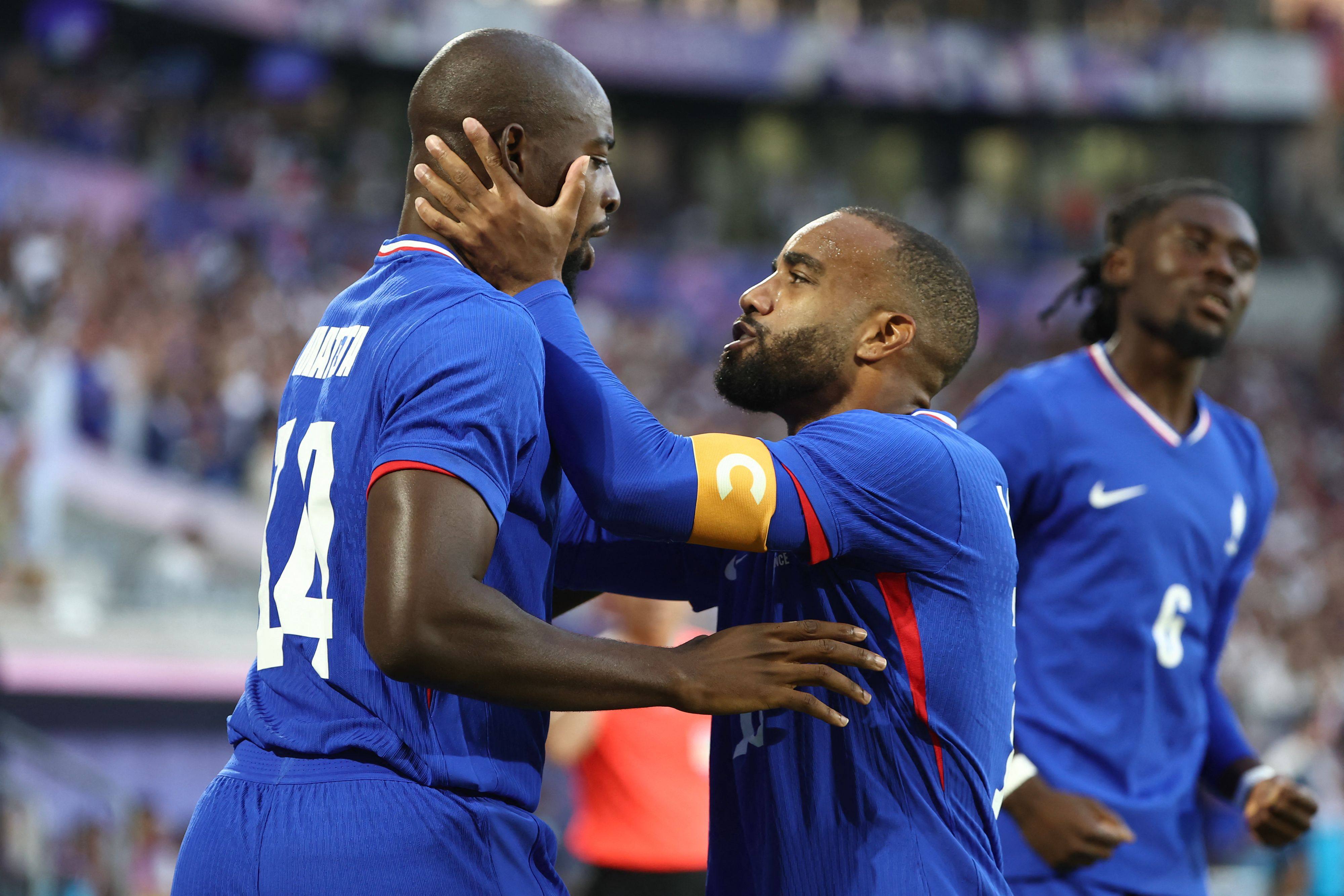 Les Bleus have been expertly led by the experienced Alexandre Lacazette (right) and his fellow forwards, including the bruising Jean-Philippe Mateta, who scored the winner in the 1-0 quarter-final win over Argentina. Photo: AFP