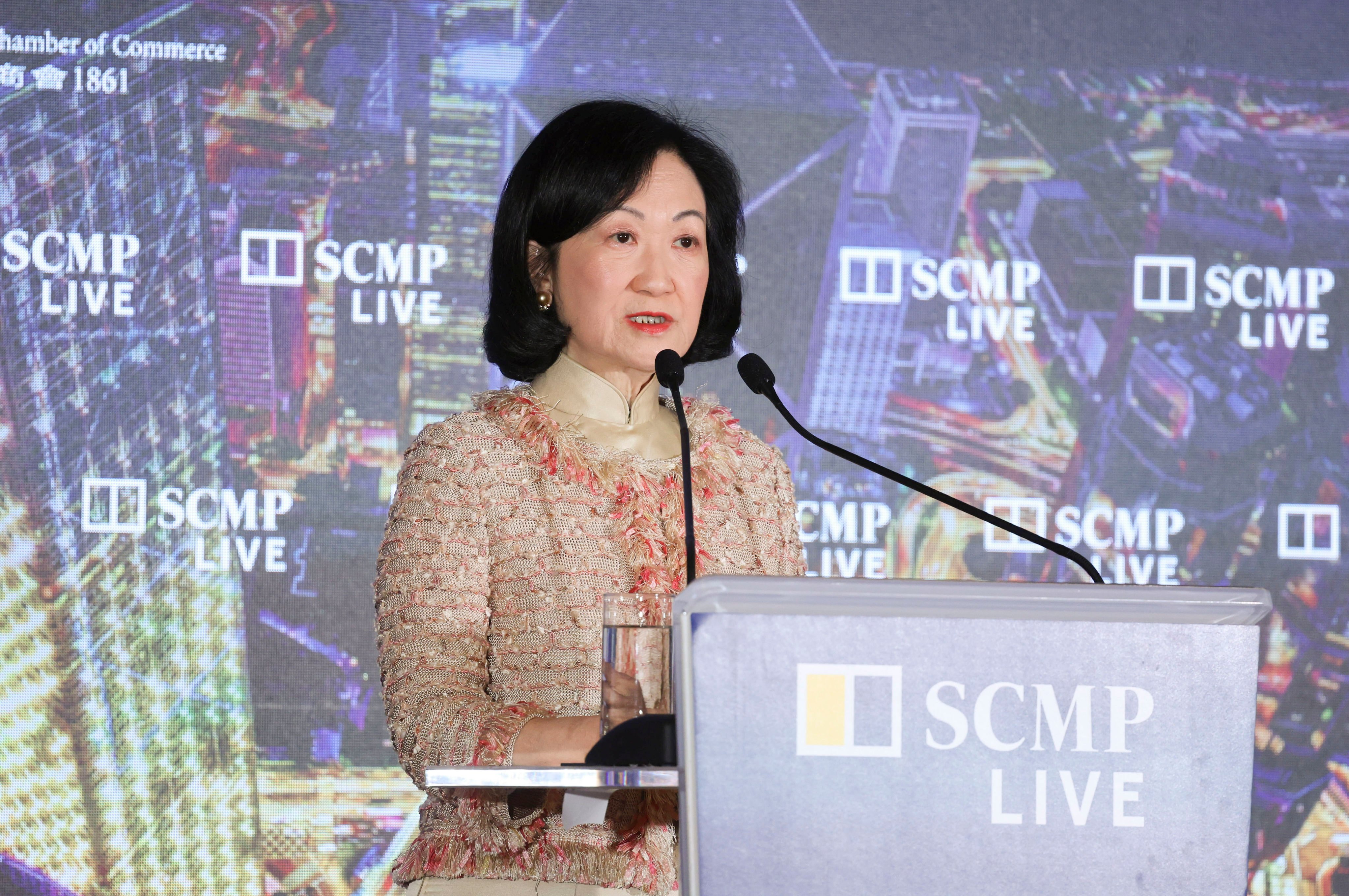 Regina Ip gives a keynote speech at the Post’s Redefining Hong Kong conference. Photo: Dickson Lee