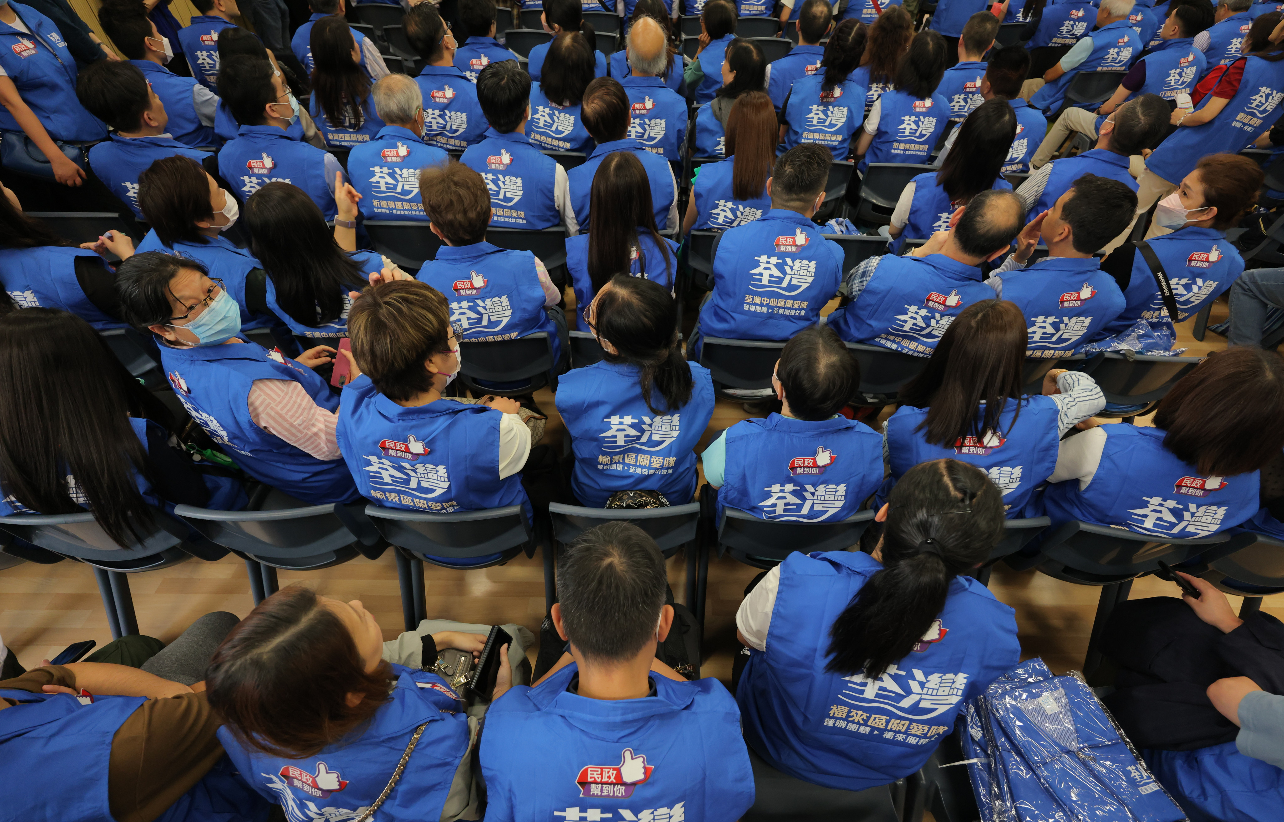 Community care teams in Tsuen Wan district attend a pledging ceremony in May. Photo: Jelly Tse