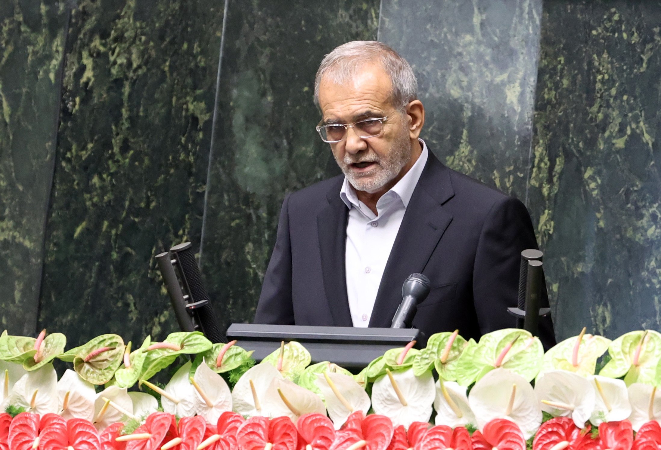 President Masoud Pezeshkian speaks after being sworn-in as the new president of Iran. Photo: EPA-EFE