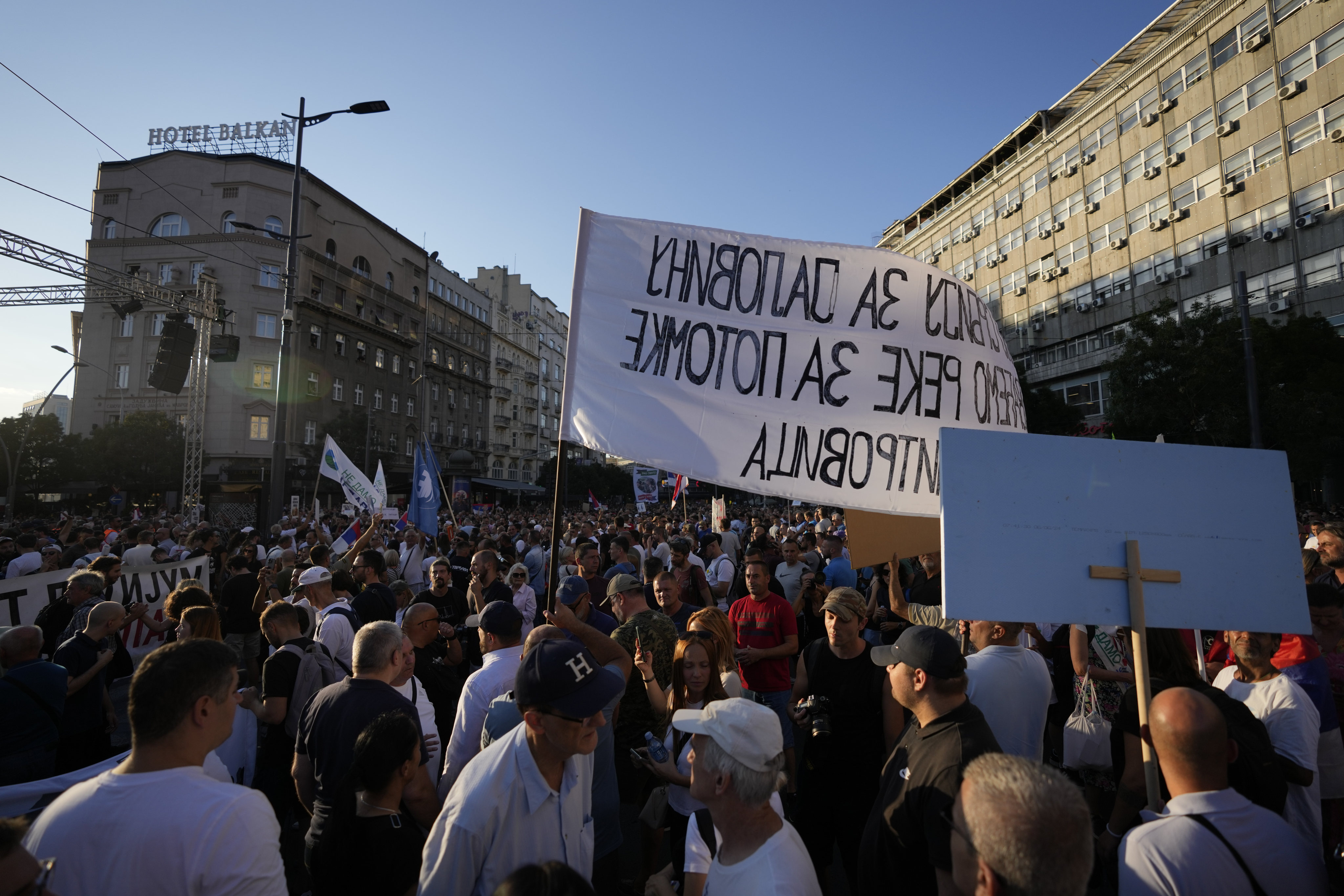 Demonstrators protest against pollution and the exploitation of a lithium mine in Belgrade, Serbia, on Saturday. Photo: AP