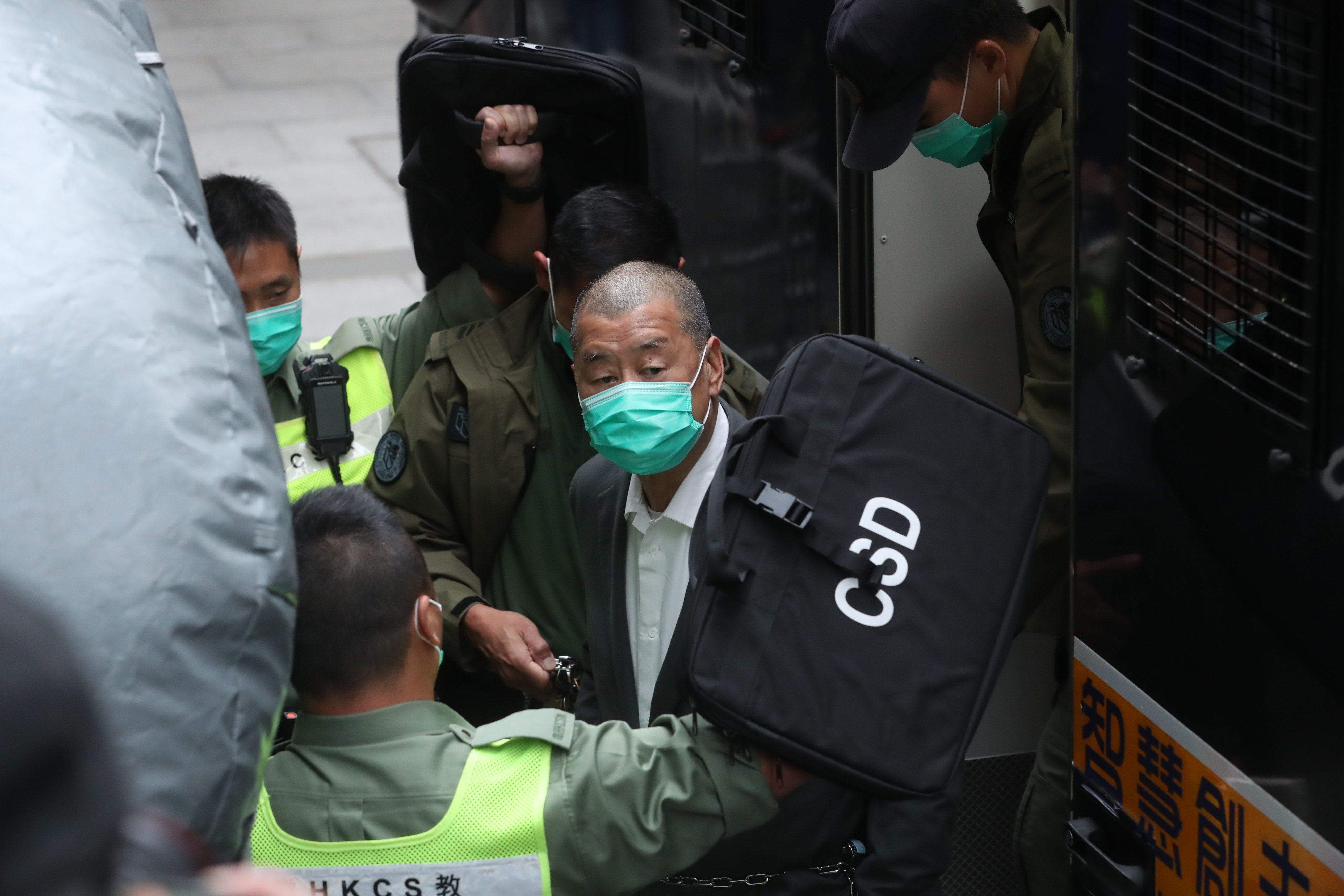 The appeal focused on the role of Jimmy Lai (centre) and six others in a mass demonstration that organisers said was a “water flow assembly” at Victoria Park in Causeway Bay on August 18, 2019. Photo: Sam Tsang