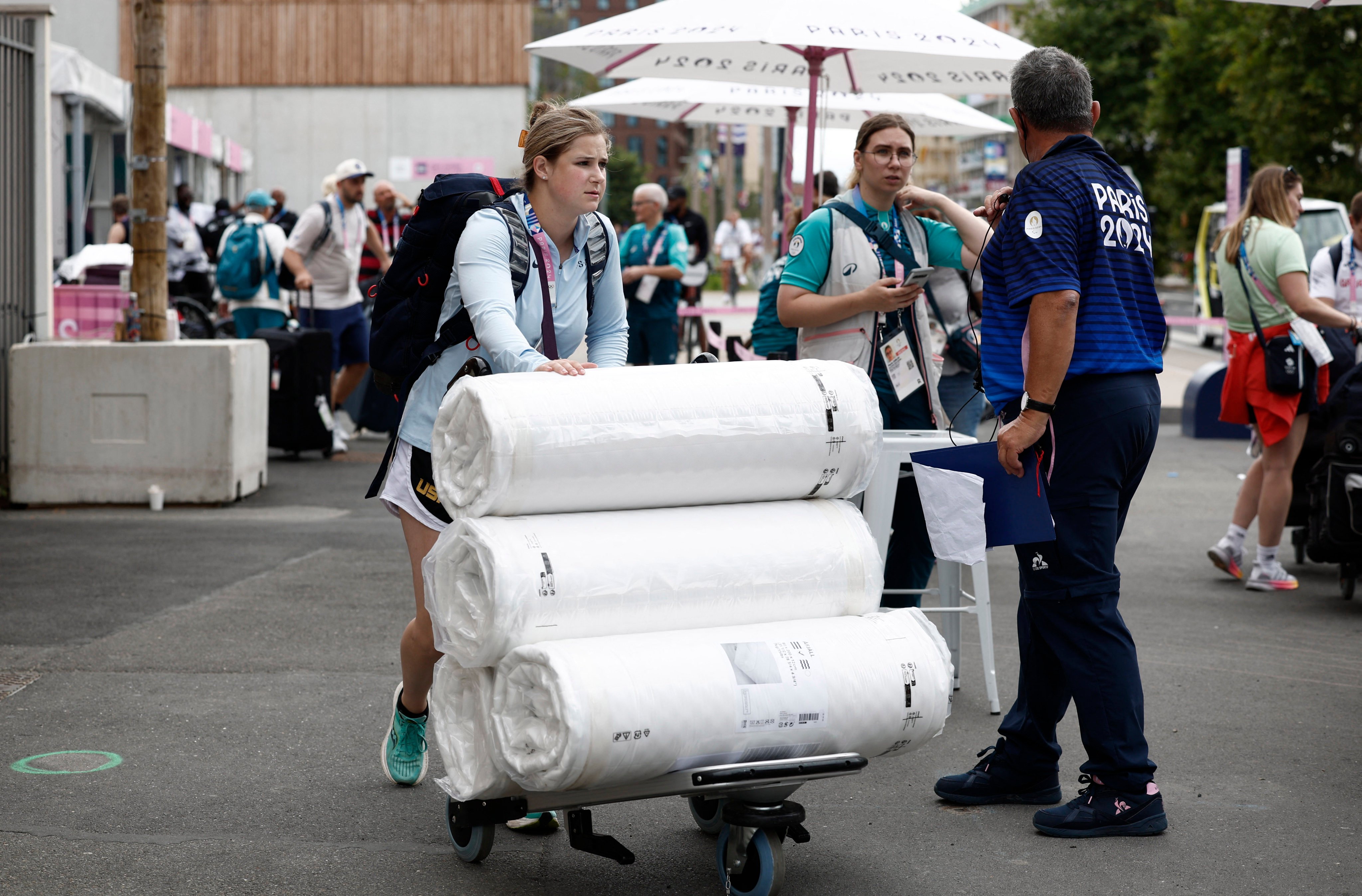 The 14,000 mattresses made from recycled plastic used in the Olympic Village will go to the French army, while their cardboard bases will be recycled. Photo: Reuters