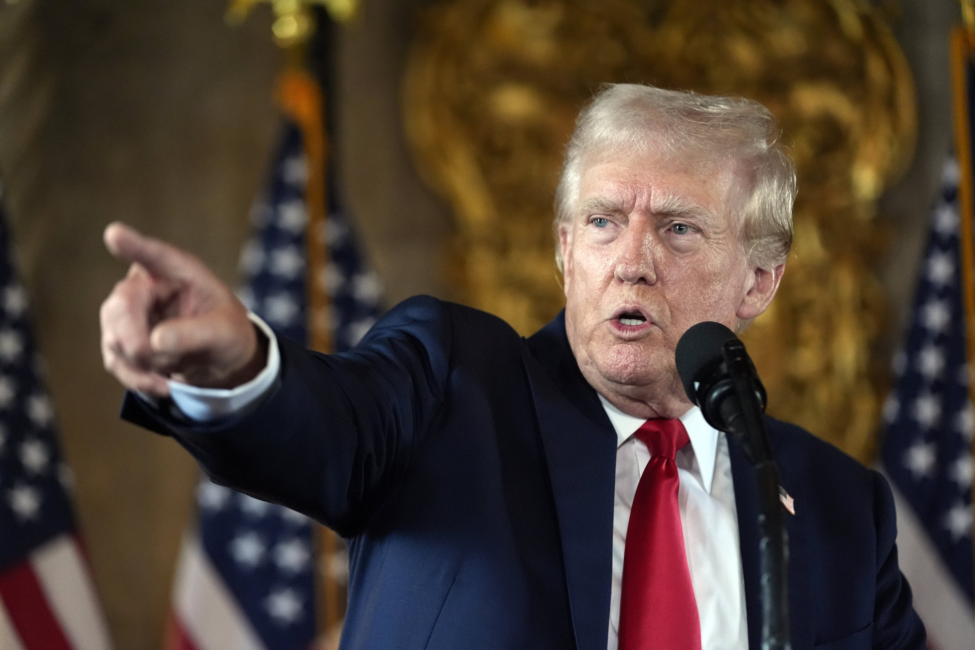 Former US president and 2024 Republican presidential nominee Donald Trump speaks during a news conference at his Mar-a-Lago estate in Palm Beach, Florida, on Thursday. Trump has vowed to raise import taxes if elected. Photo: AP