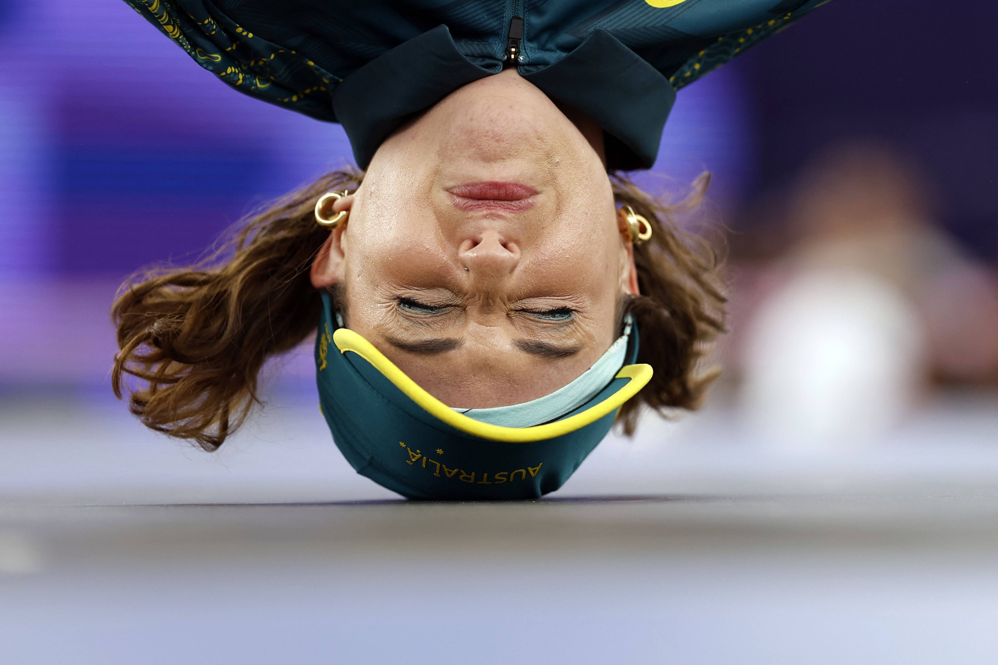 Australia’s Rachael Gunn, known as Raygun, competes in the breaking dance round robin at the Paris Olympics, where she scored zero points. Photo: AFP