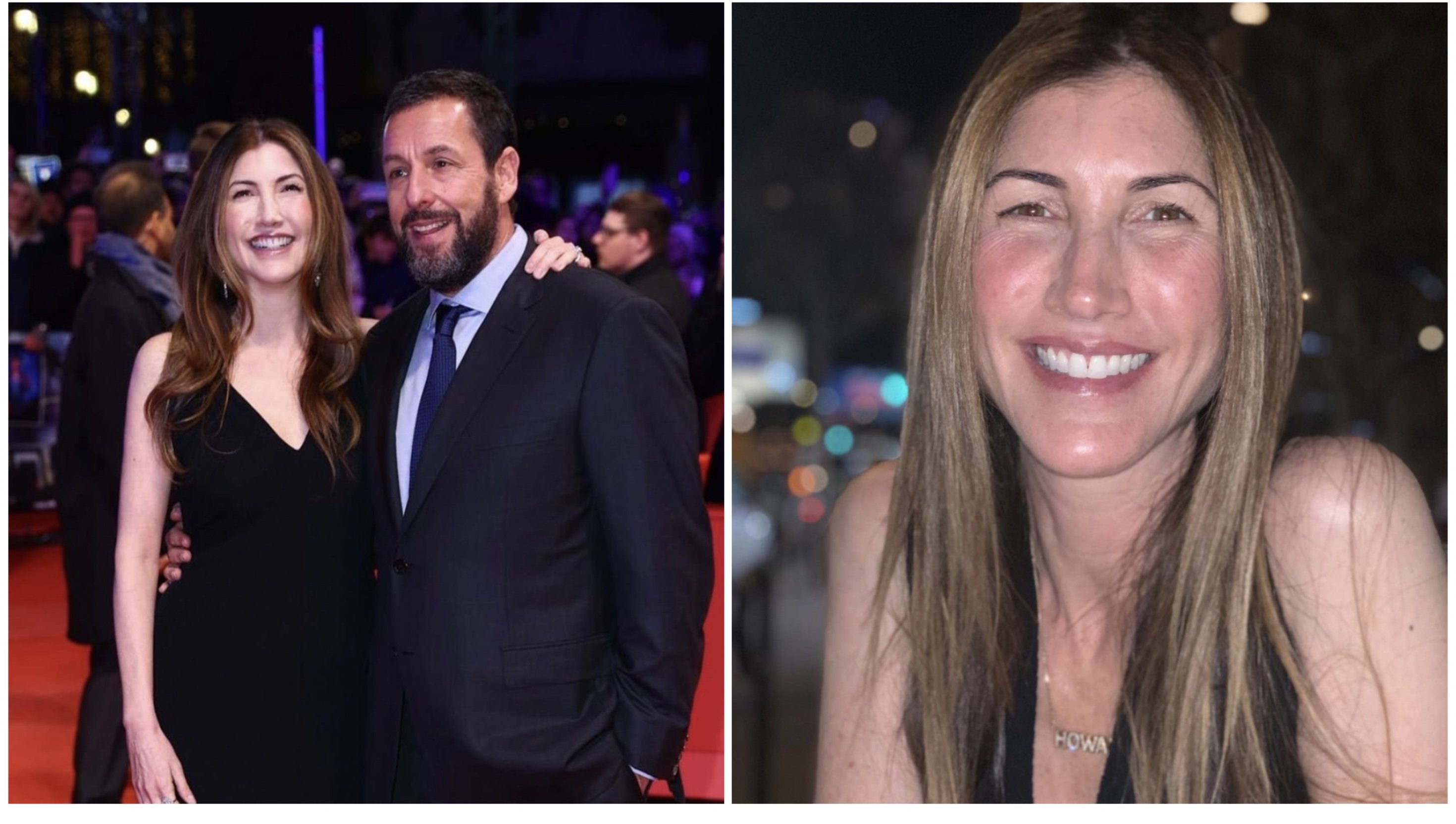 Jackie Sandler and Adam Sandler at the Spaceman premiere during the 2024 Berlin Film Festival; a photo of Jackie Sandler shared on Instagram by her husband. Photos: @margo_holder, @adamsandler/Instagram