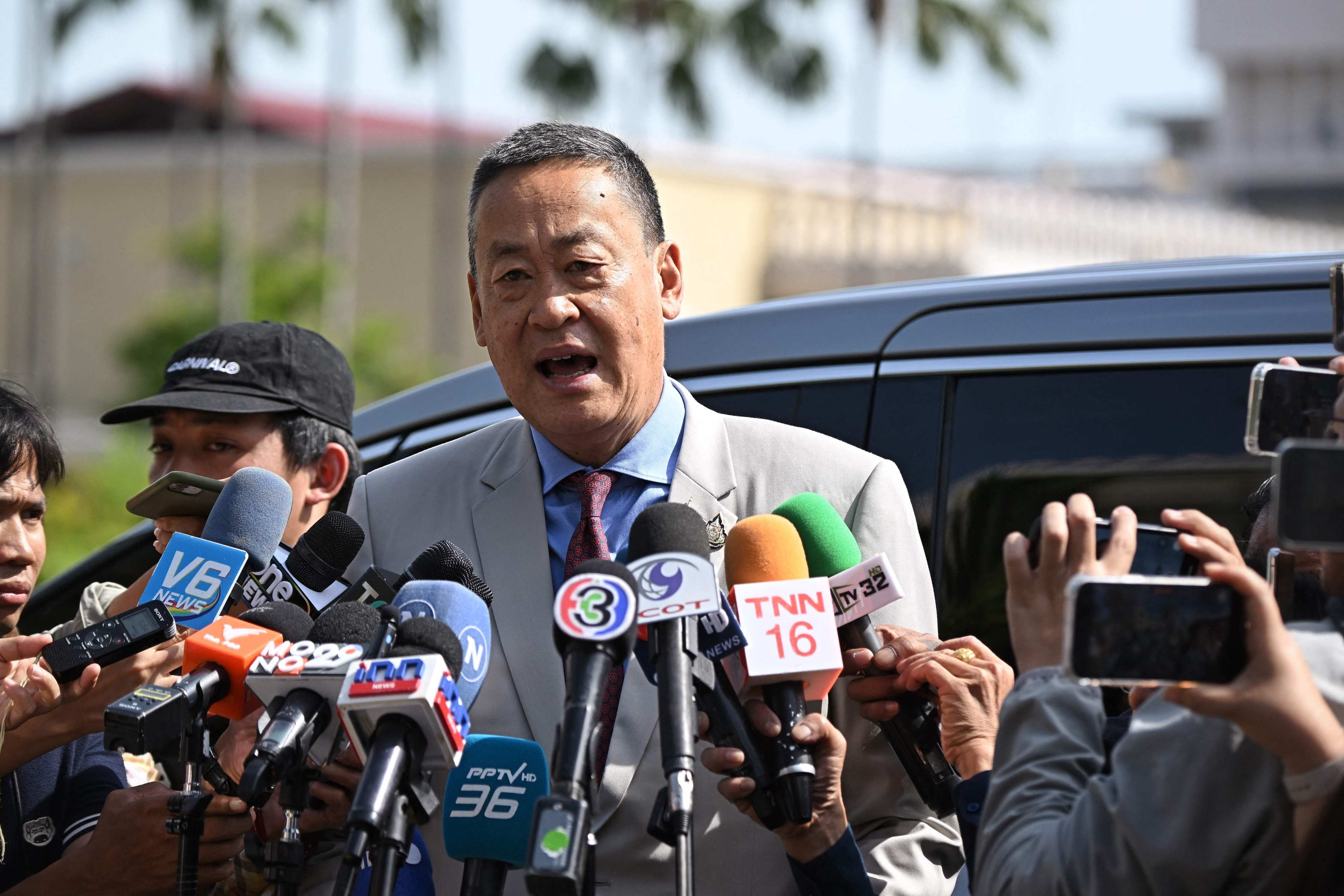 Thai Prime Minister Srettha Thavisin speaks to the media in Bangkok on Wednesday. Photo: AFP