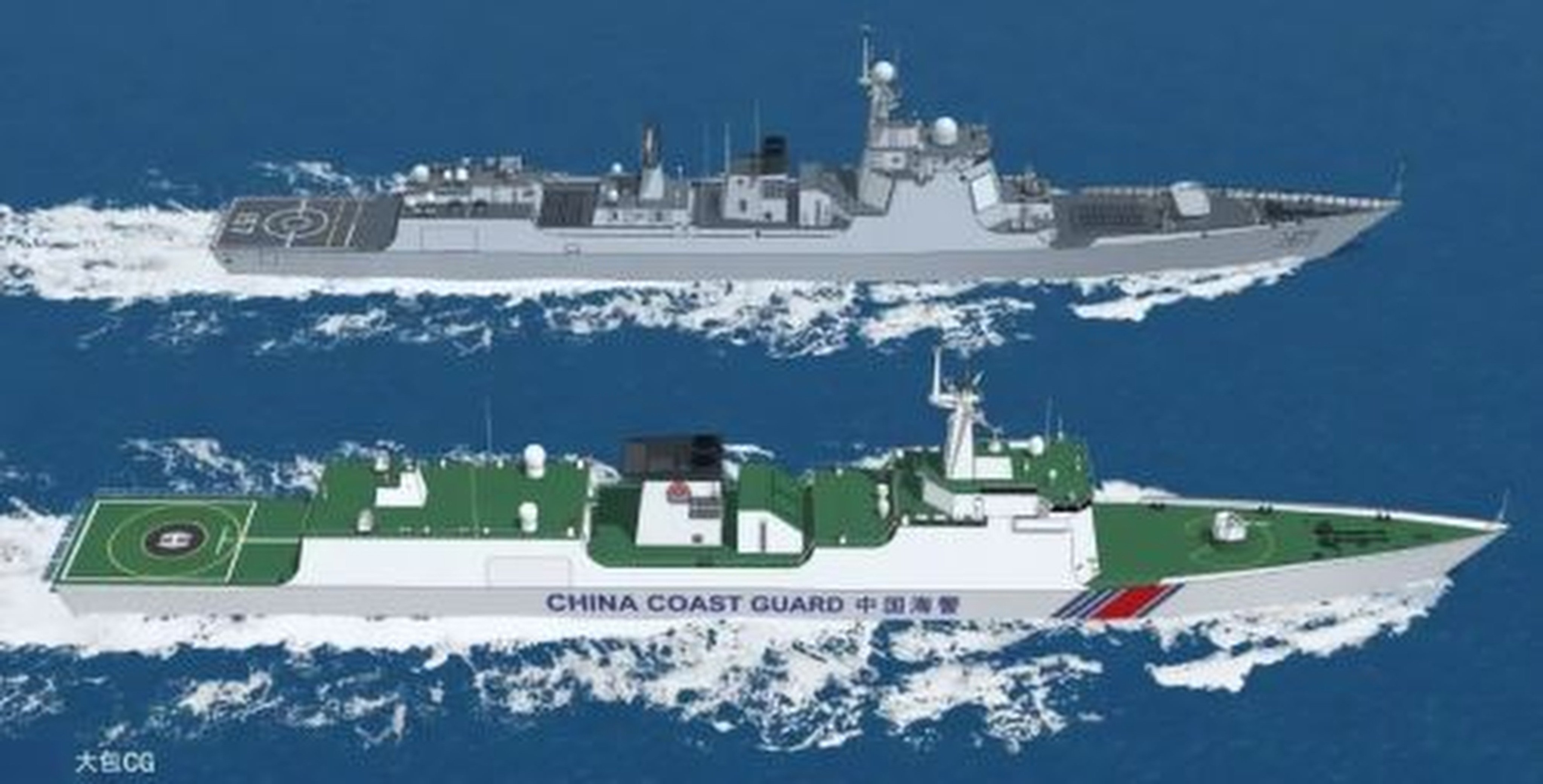 Artists’ illustration of a destroyer and coastguard ship modelled on the Type 052D. Photo: Guancha.cn